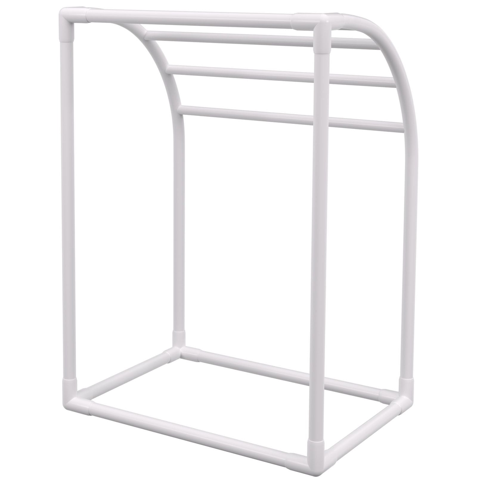 Pool Towel Rack, 5 Bar, Milky, Freestanding Outdoor PVC Curved Poolside Storage Organizer, Include 8 Towel Clips, Mesh Bag, Hook, Also Stores Floats and Paddles, for Beach, Swimming Pool, Home