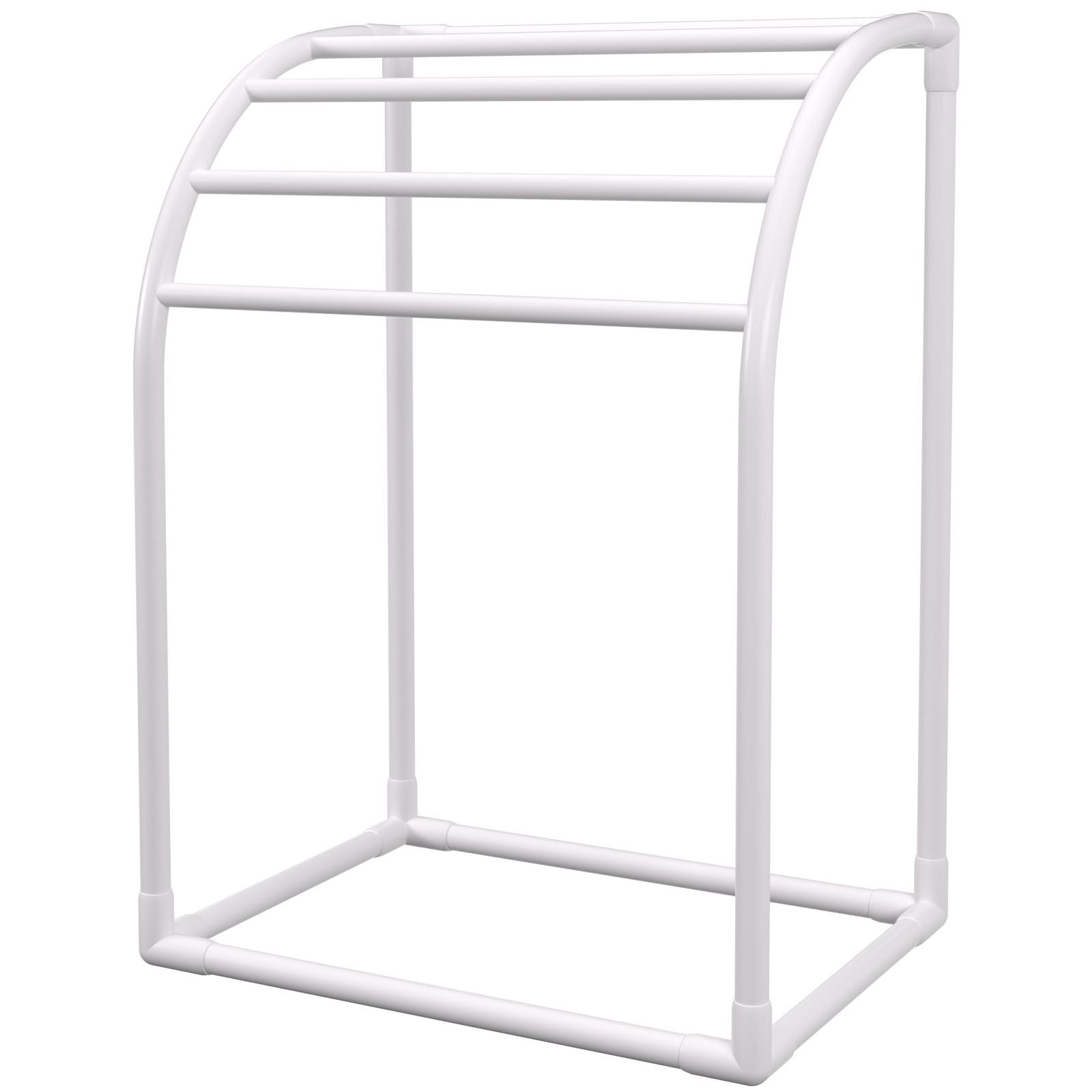 Pool Towel Rack, 5 Bar, Milky, Freestanding Outdoor PVC Curved Poolside Storage Organizer, Include 8 Towel Clips, Mesh Bag, Hook, Also Stores Floats and Paddles, for Beach, Swimming Pool, Home