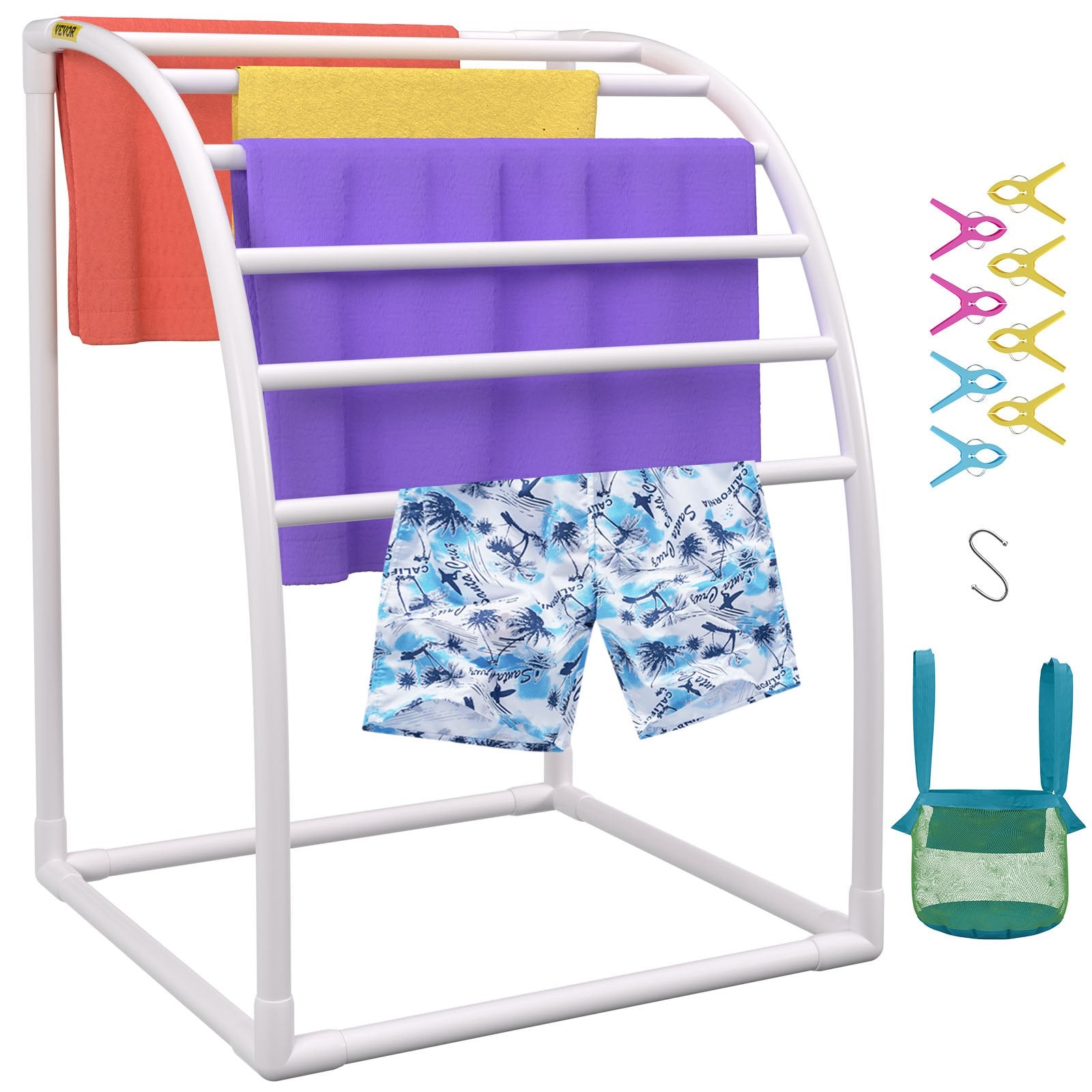 Outdoor Towel Rack Pool Towel Rack 7 Bar Curved White Freestanding Patio