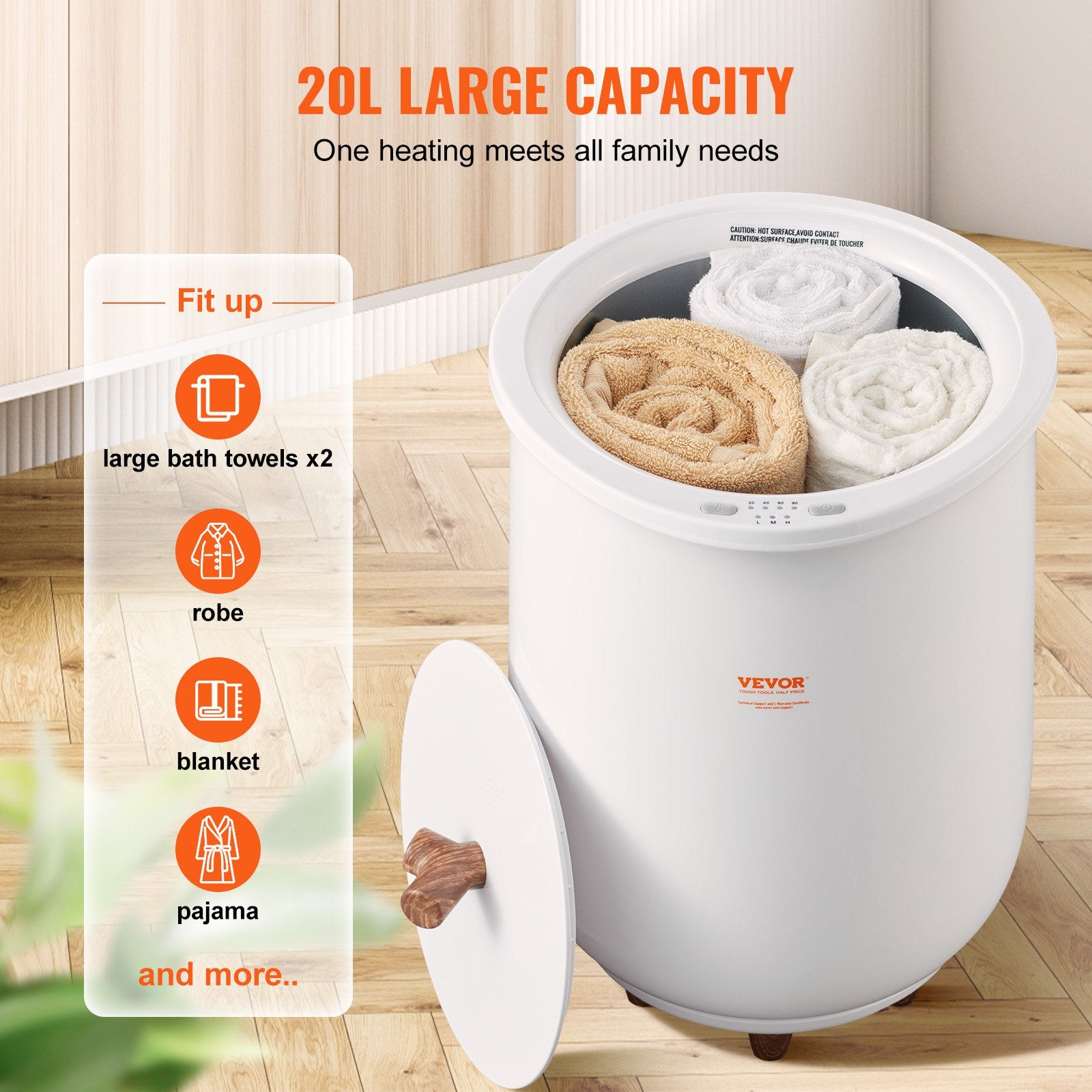 Towel Warmer Bucket, 20L Large Towel Warmer for Bathroom, Auto Shut Off Towel Heater with 4-Level Timer Fits up to Two 40