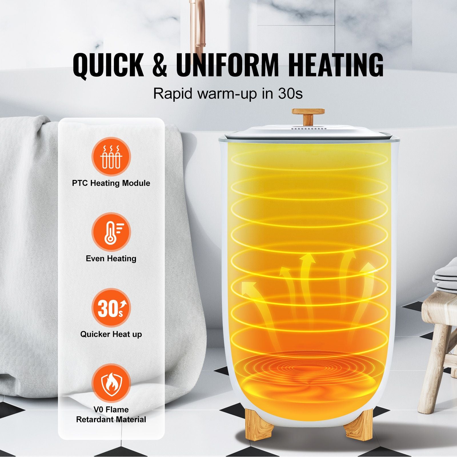35L Large Towel Warmer Bucket with LED Screen Drying Fuction & Timer White