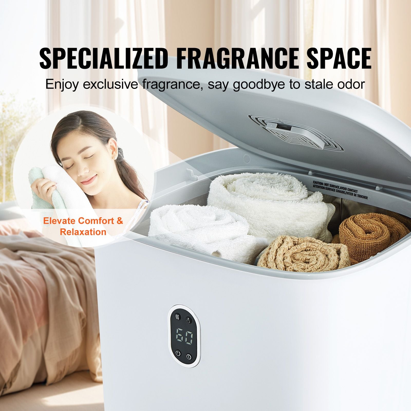 35L Large Towel Warmer Bucket with LED Screen Drying Fuction & Timer White