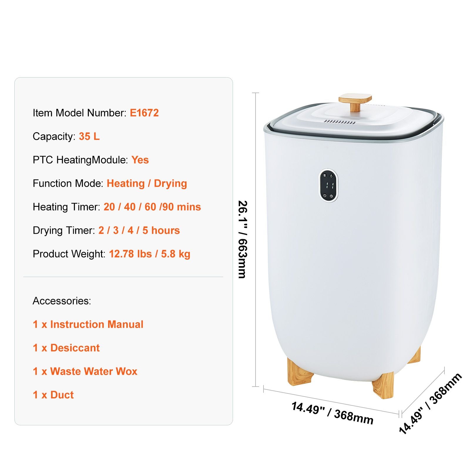 35L Large Towel Warmer Bucket with LED Screen Drying Fuction & Timer White