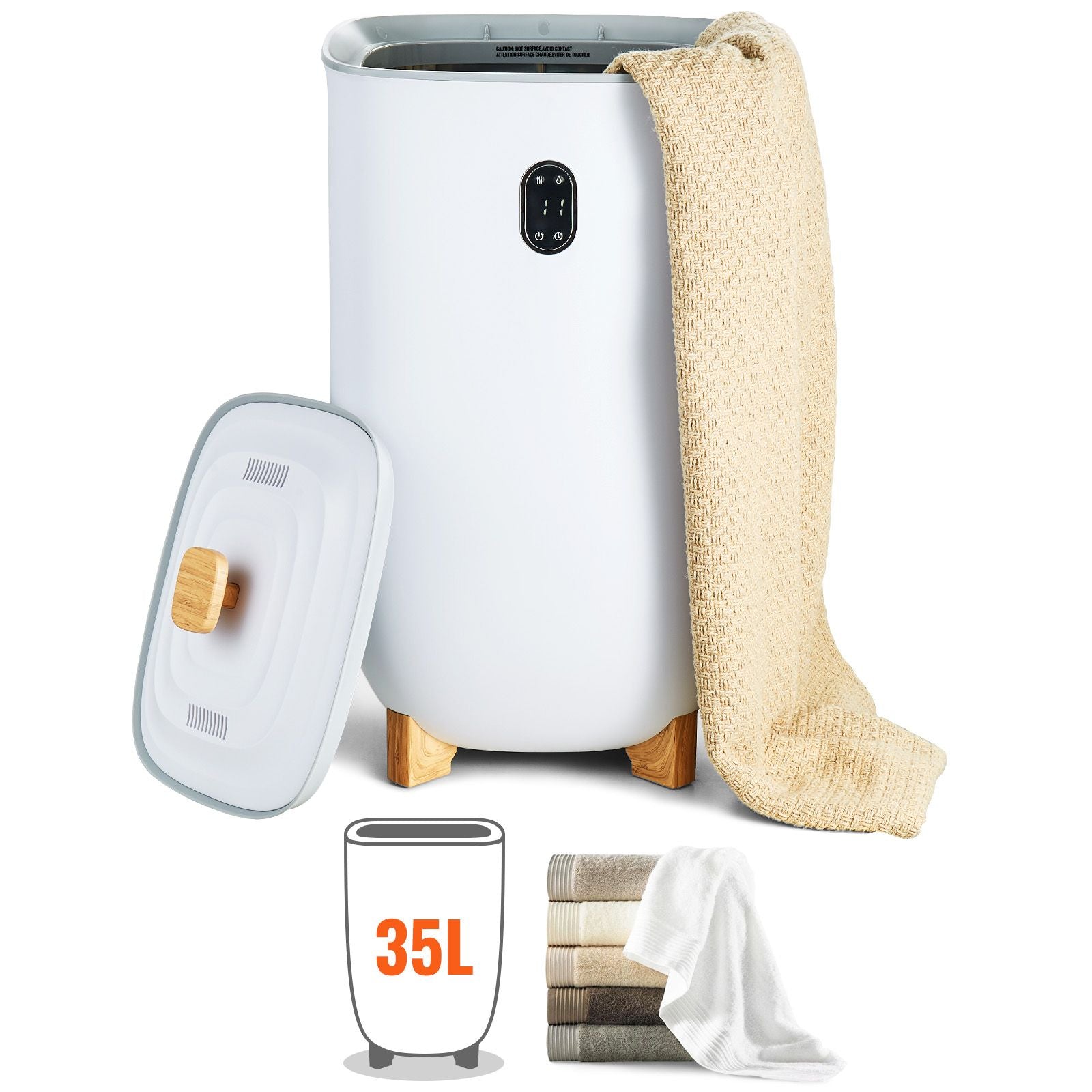 35L Large Towel Warmer Bucket with LED Screen Drying Fuction & Timer White
