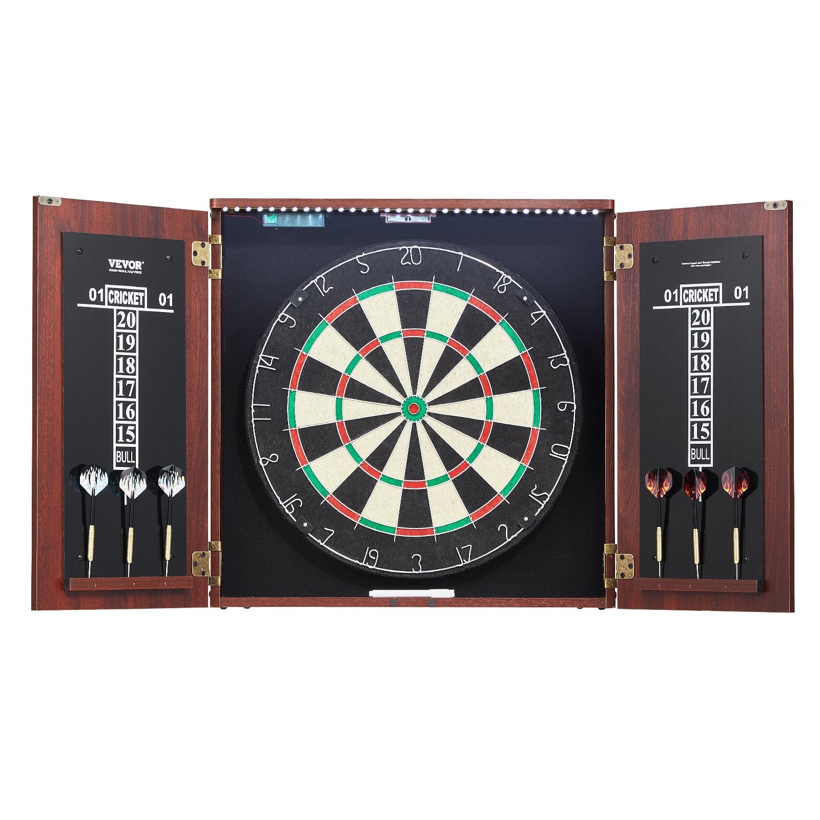 Dartboard and Cabinet Set Official Size Complete Accessory Steel Tip Dart