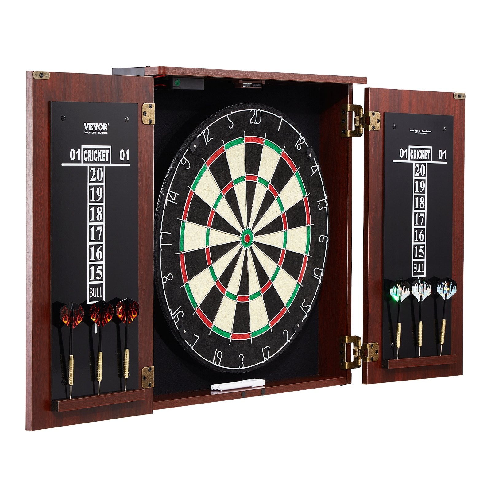 Dartboard and Cabinet Set Official Size Complete Accessory Steel Tip Dart