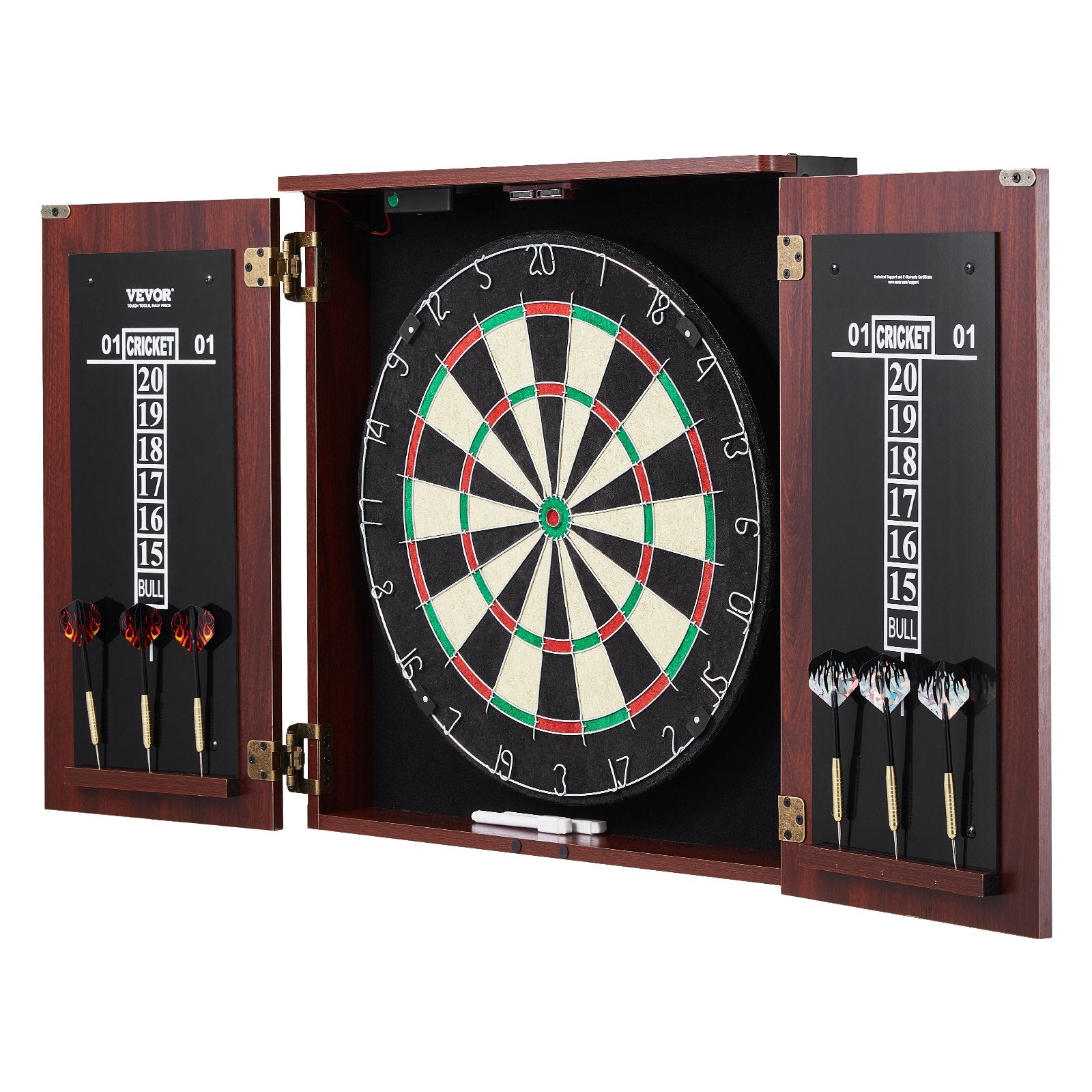 Dartboard and Cabinet Set Official Size Complete Accessory Steel Tip Dart
