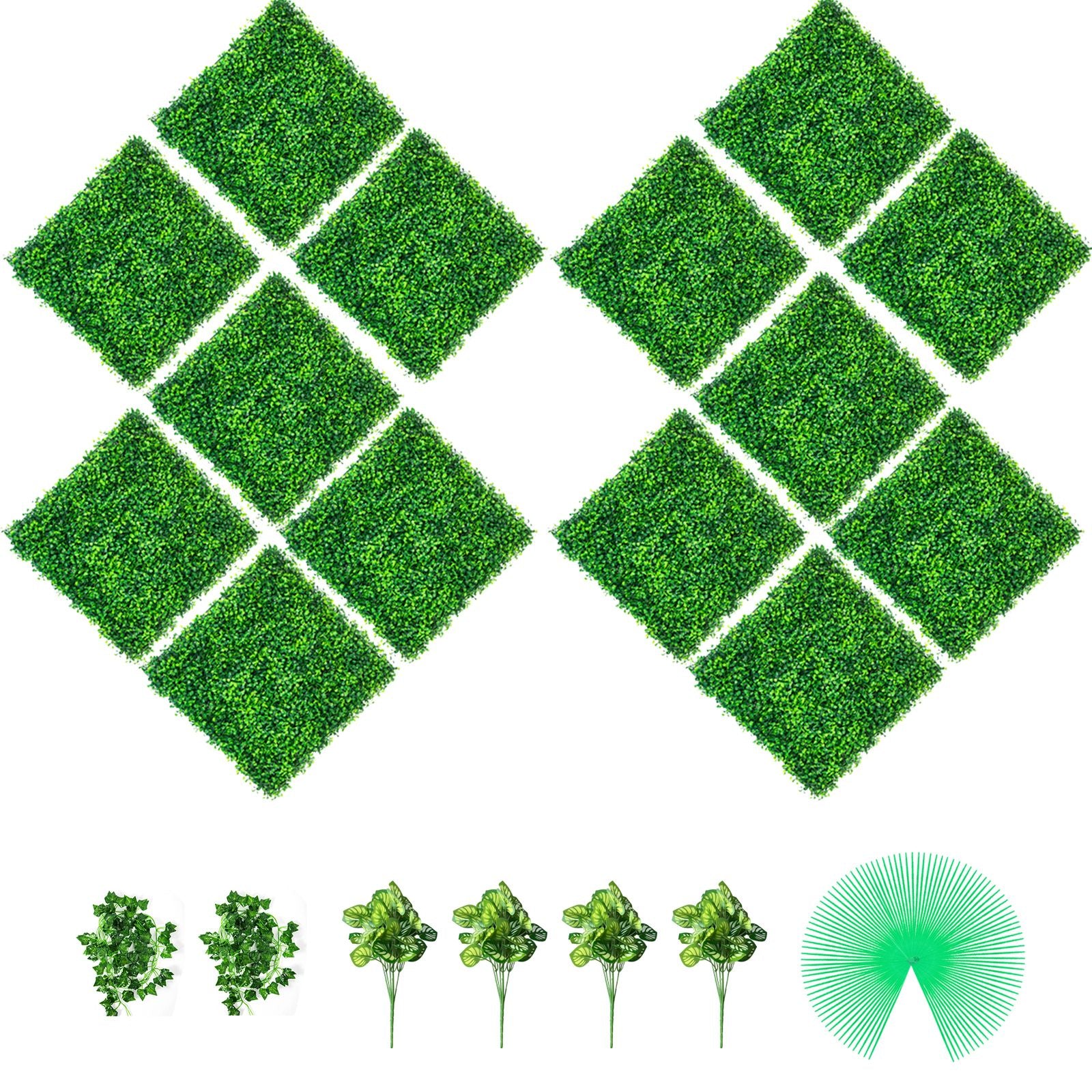 14PCS Artificial Boxwood Hedge Wall Panels 50x50cm Privacy Screen Green