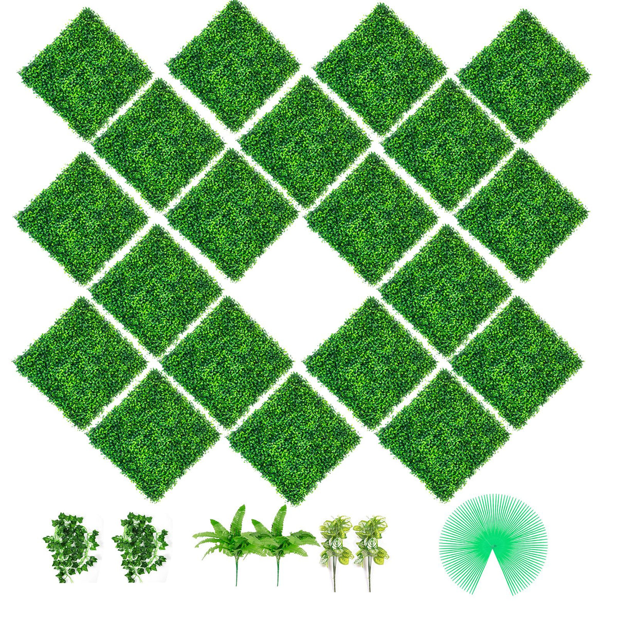 20 Pack Artificial Boxwood Hedge Panels 20x20in Privacy Wall Green PE