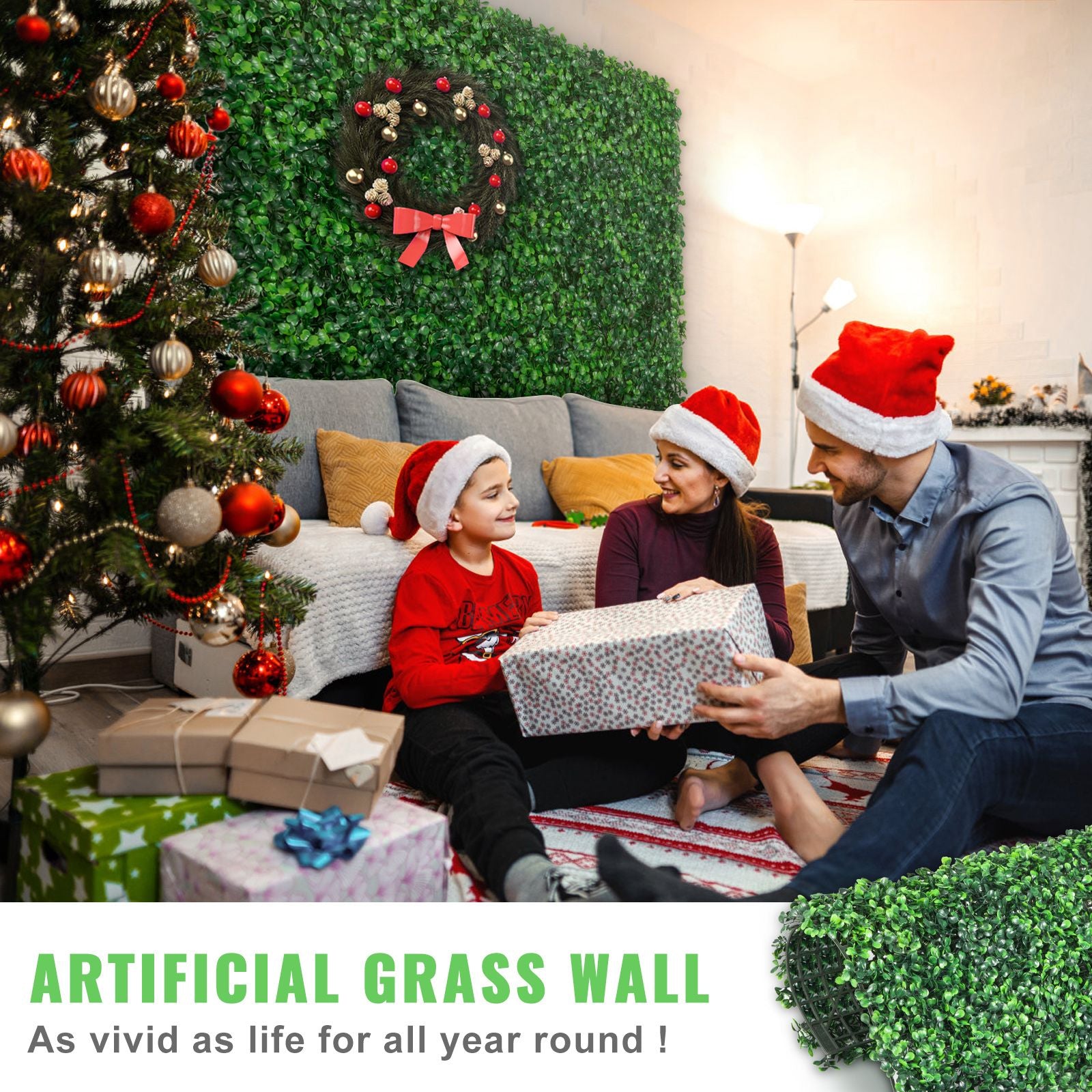 Artificial Boxwood Panel UV 12pcs Boxwood Hedge Wall Panels Artificial Grass Backdrop Wall 20X20