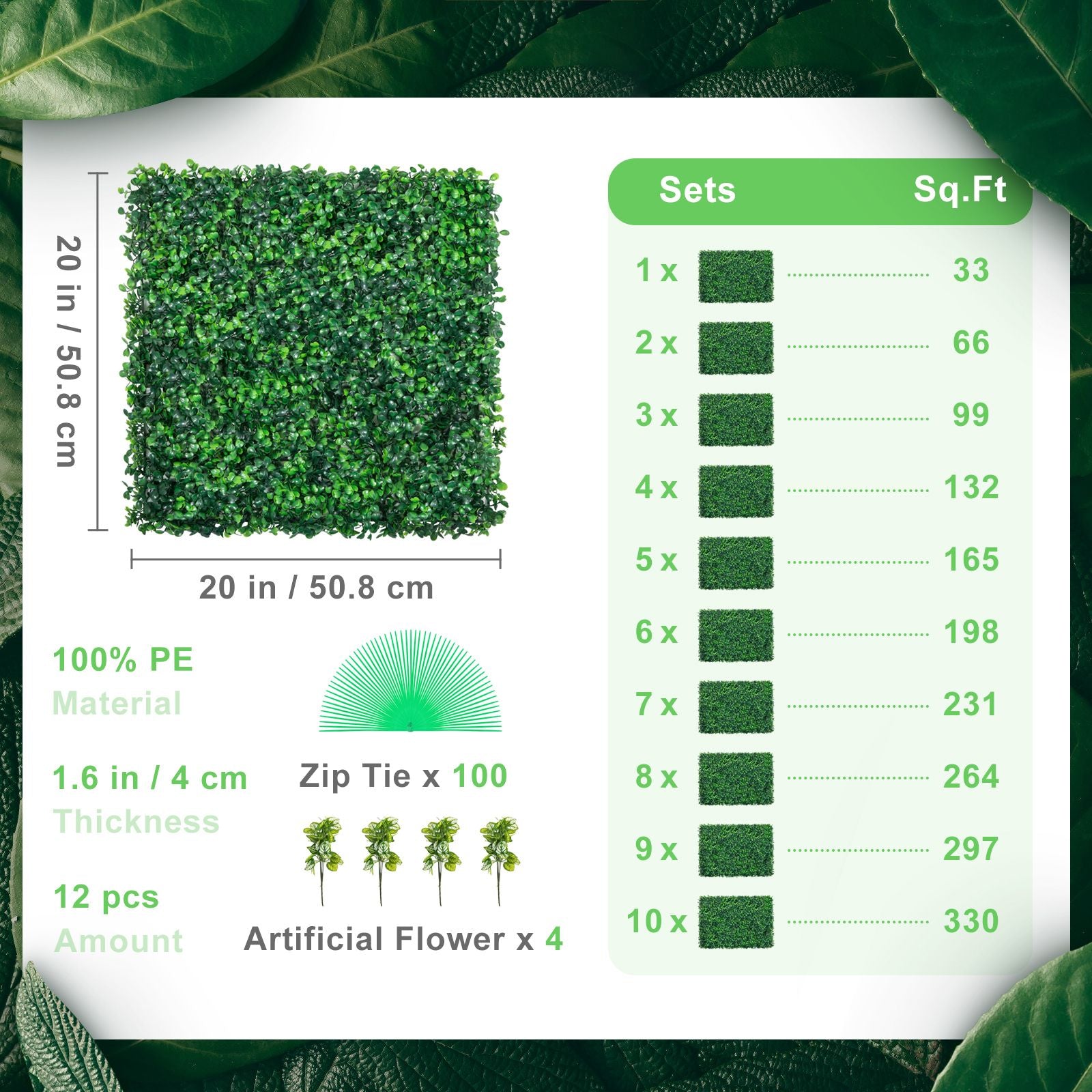 Artificial Boxwood Panel UV 12pcs Boxwood Hedge Wall Panels Artificial Grass Backdrop Wall 20X20