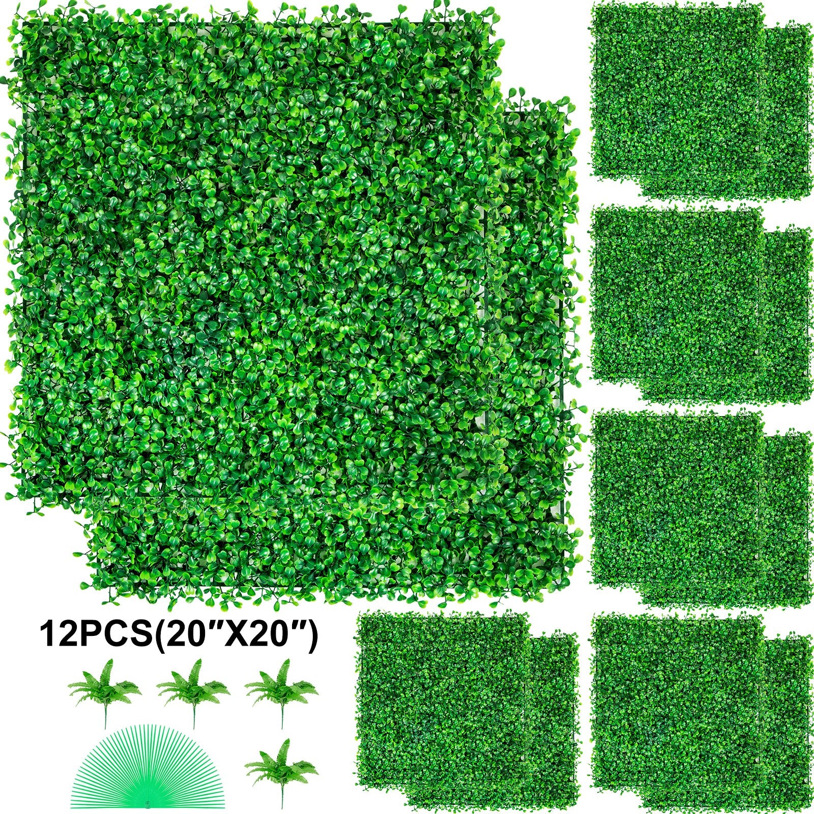 Artificial Boxwood Panel UV 12pcs Boxwood Hedge Wall Panels Artificial Grass Backdrop Wall 20X20