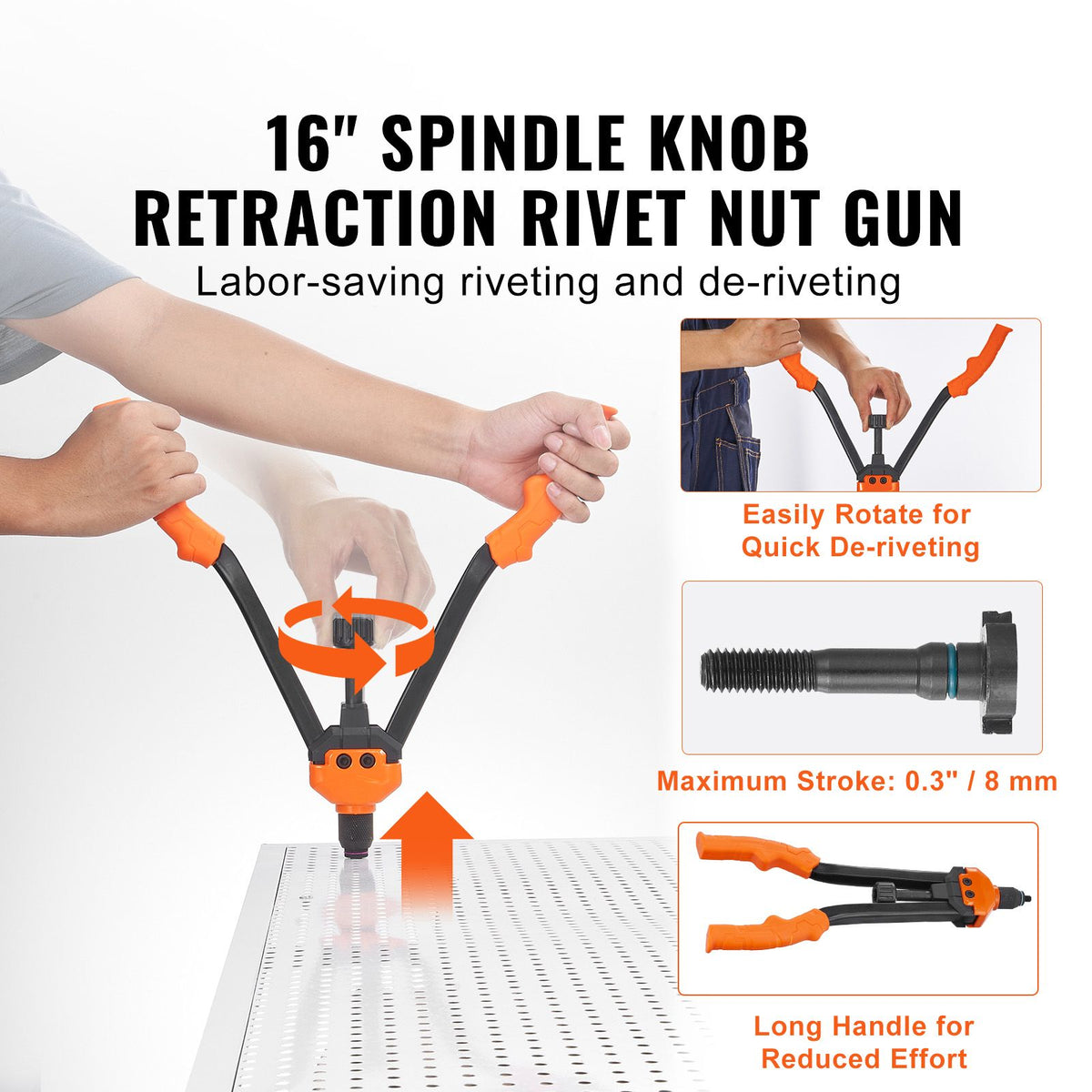 Rivet Nut Tool, 16” Rivnut Tool Kit with 13PCS Metric and SAE Mandrels, 186PCS Rivet Nuts, M3, M4, 10-24, M5, M6, 1/4-20, 8-32, 5/16-18, M8, 3/8-16, M10, M12, 1/2-13, With Carrying Case