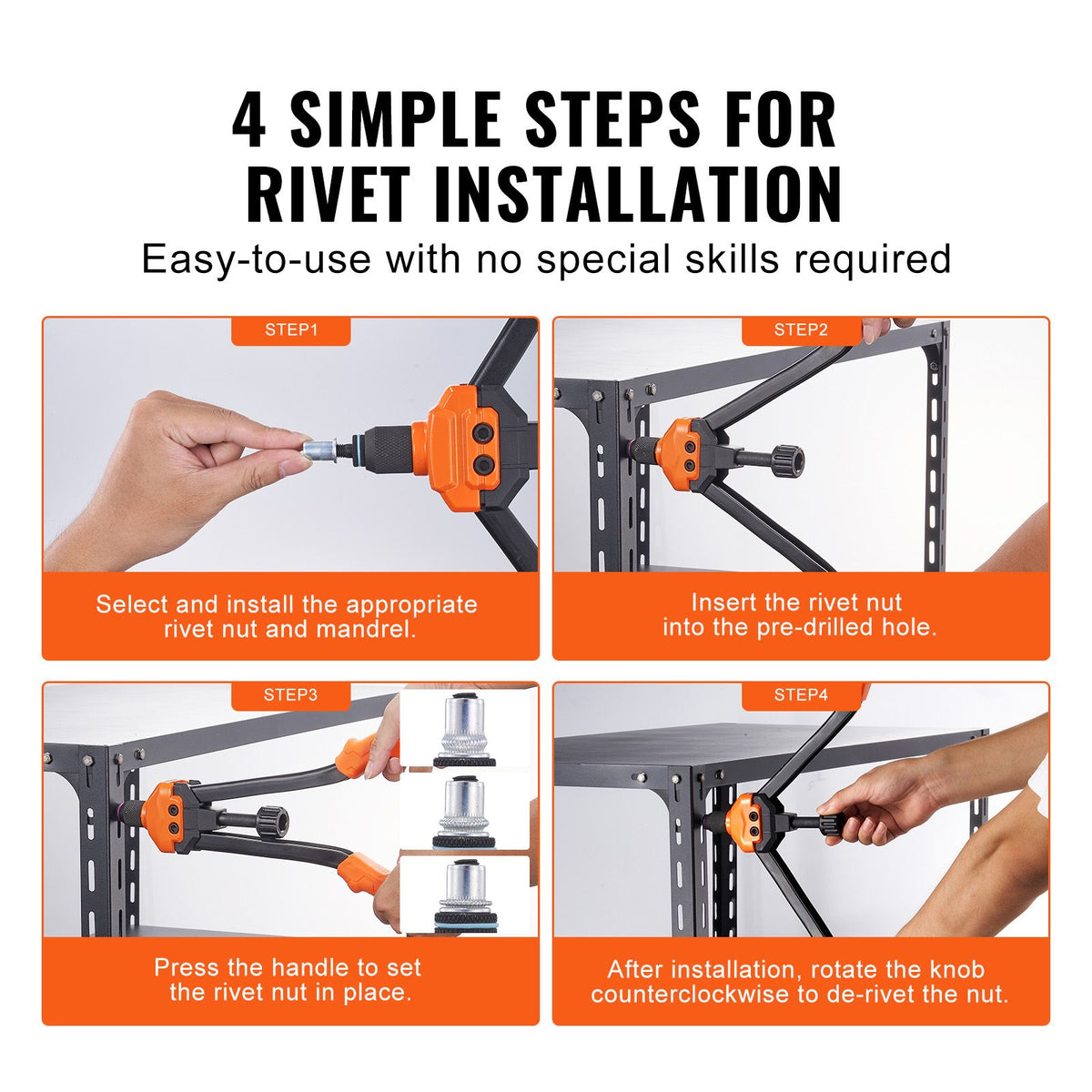 Rivet Nut Tool, 16” Rivnut Tool Kit with 13PCS Metric and SAE Mandrels, 186PCS Rivet Nuts, M3, M4, 10-24, M5, M6, 1/4-20, 8-32, 5/16-18, M8, 3/8-16, M10, M12, 1/2-13, With Carrying Case