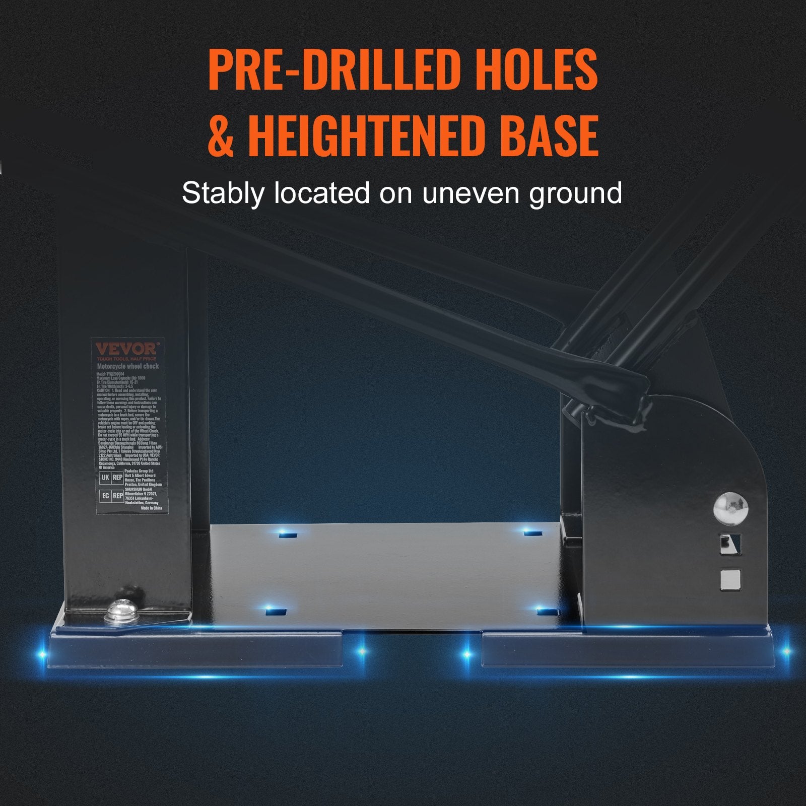 Motorcycle Wheel Chock, 816.5 kg Capacity Wheel Cradle Holder, Heavy-duty Steel Motorcycle Front Wheel Stand with 3 Adjustable Holes, For 381-533.4 mm Off-Road Motorcycles, Standard Motorcycles