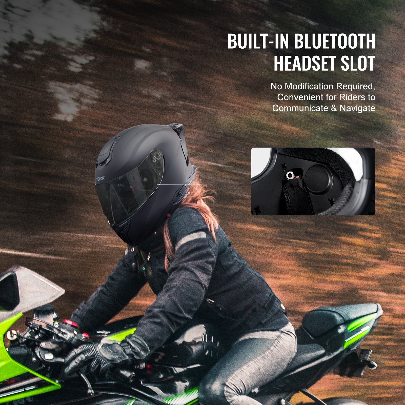 Full Face Motorcycle Helmet Motocross Helmet with Bluetooth Slot