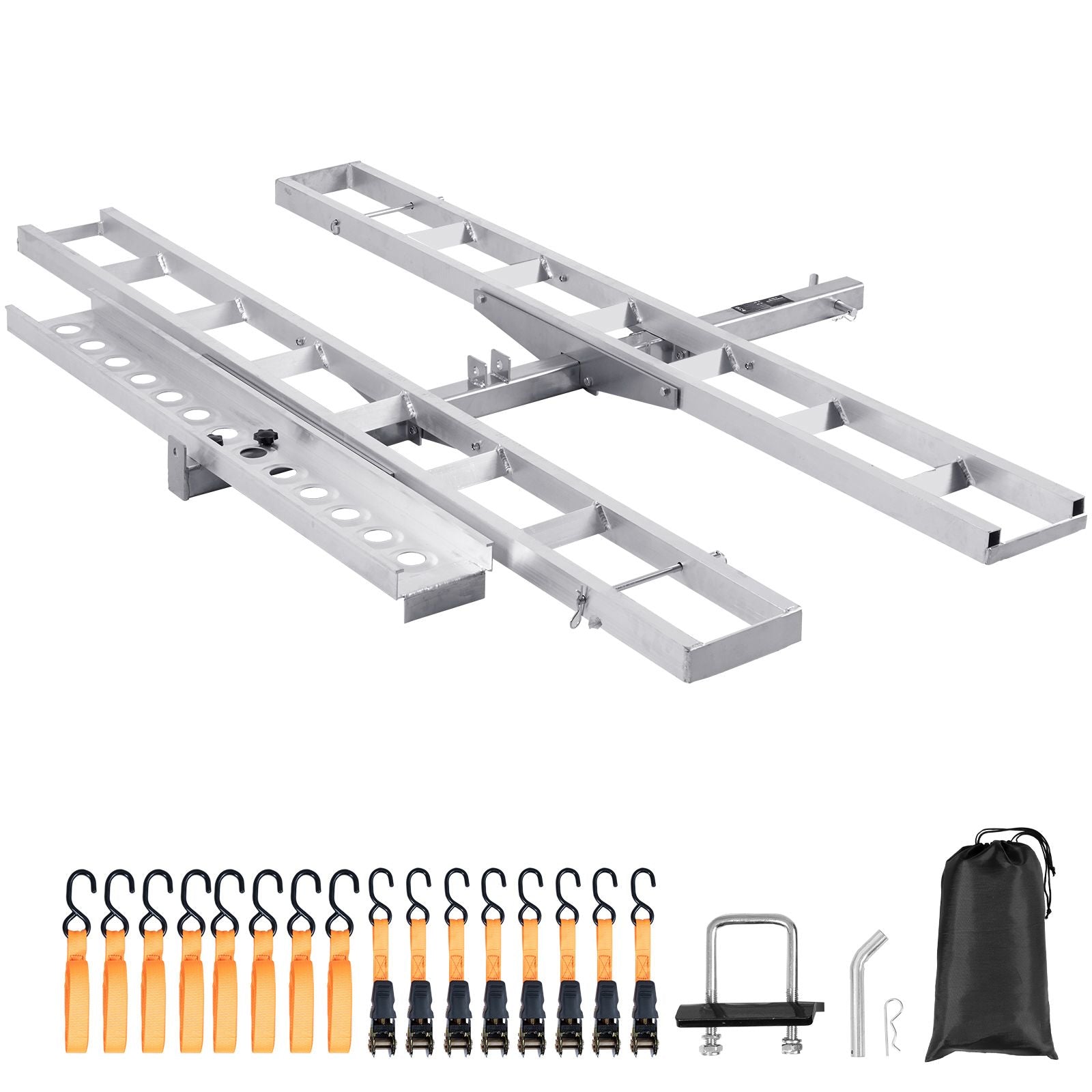 Motorcycle Carrier, 2-Bike 272.15KGS Aluminum Motorcycle Carrier Hitch Mount, Loading Ramp, Scooter Dirt Bike Trailer Hauler, Ratchet Straps and Stabilizer, for Car, Truck with 2