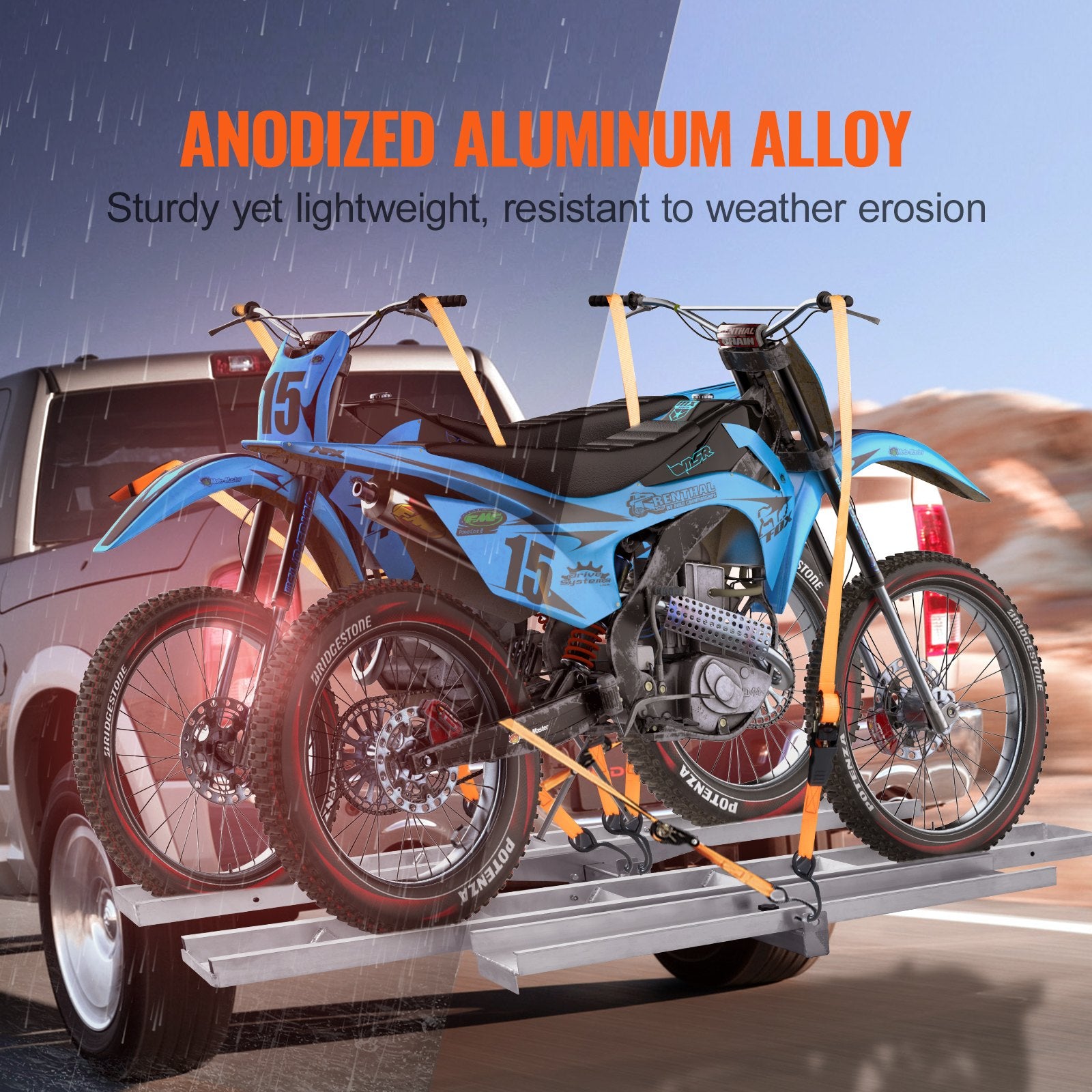 Motorcycle Carrier, 2-Bike 272.15KGS Aluminum Motorcycle Carrier Hitch Mount, Loading Ramp, Scooter Dirt Bike Trailer Hauler, Ratchet Straps and Stabilizer, for Car, Truck with 2