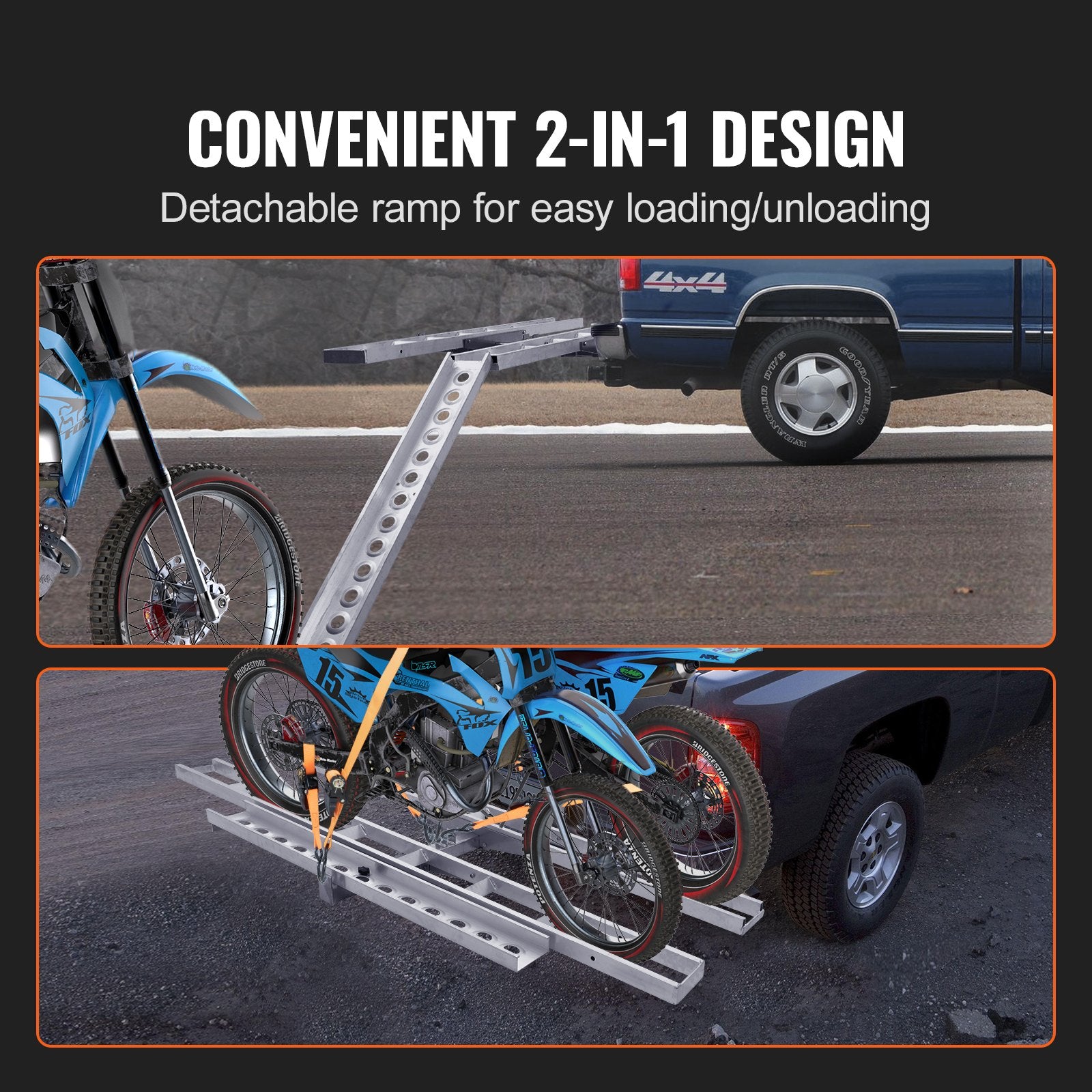 Motorcycle Carrier, 2-Bike 272.15KGS Aluminum Motorcycle Carrier Hitch Mount, Loading Ramp, Scooter Dirt Bike Trailer Hauler, Ratchet Straps and Stabilizer, for Car, Truck with 2