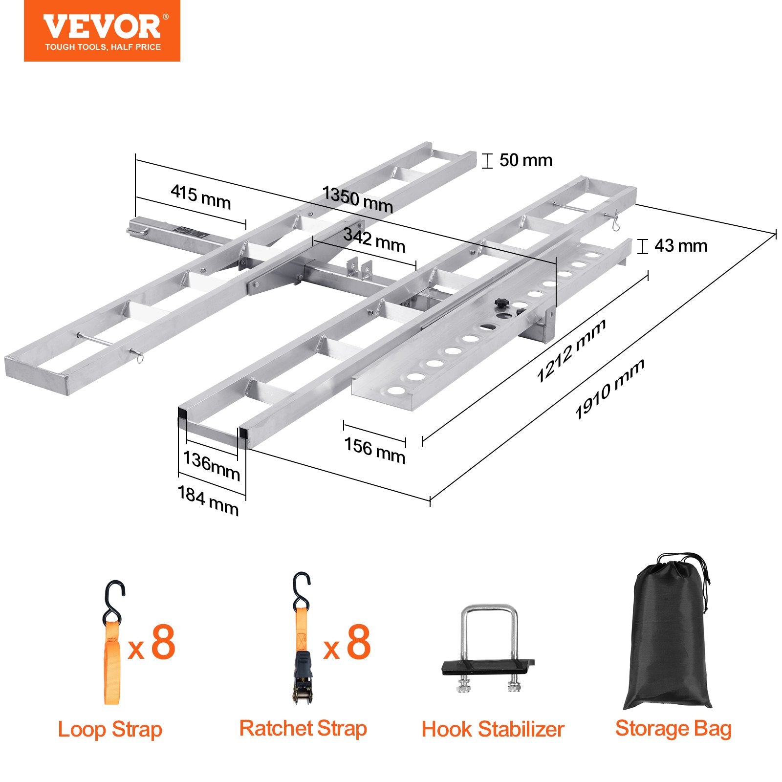 Motorcycle Carrier, 2-Bike 272.15KGS Aluminum Motorcycle Carrier Hitch Mount, Loading Ramp, Scooter Dirt Bike Trailer Hauler, Ratchet Straps and Stabilizer, for Car, Truck with 2