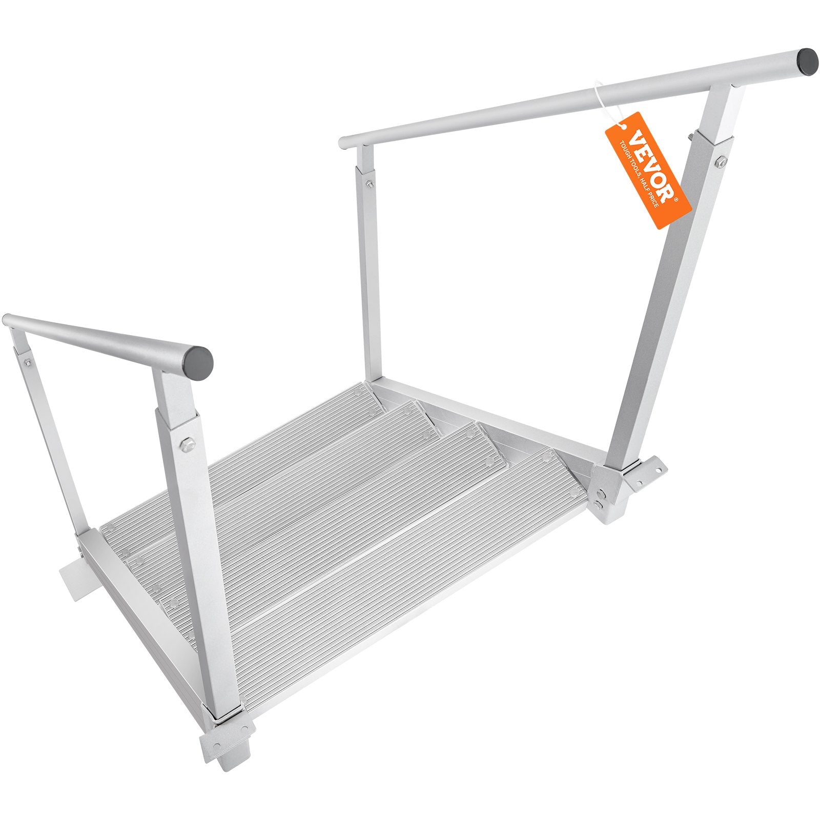 Dock Ladder 4 Step, Dock Stairs 30''-38'' Adjustable Height, 227 kgs Load Capacity, Aluminum Pontoon Boat Ladder with Dual Handrails & Nonslip Mat for Ship/Lake/Pool/Marine Boarding