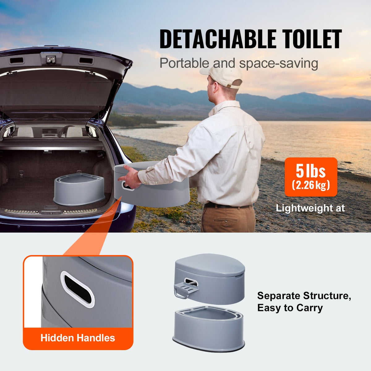 Portable Camping Toilet 5L Porta Potty with Bucket Phone & Paper Holder