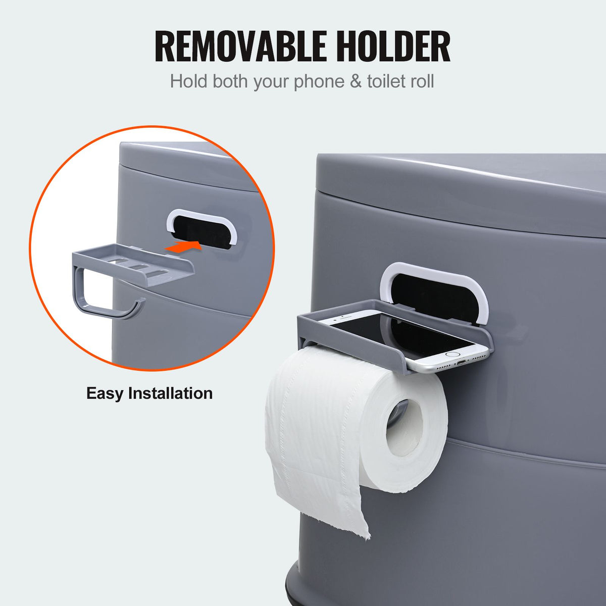 Portable Camping Toilet 5L Porta Potty with Bucket Phone & Paper Holder