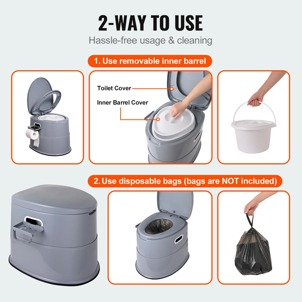 Portable Camping Toilet 5L Porta Potty with Bucket Phone & Paper Holder