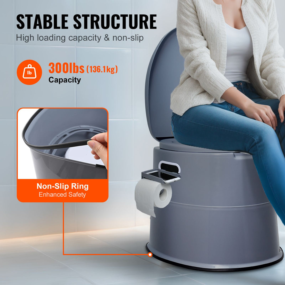 Portable Camping Toilet 5L Porta Potty with Bucket Phone & Paper Holder