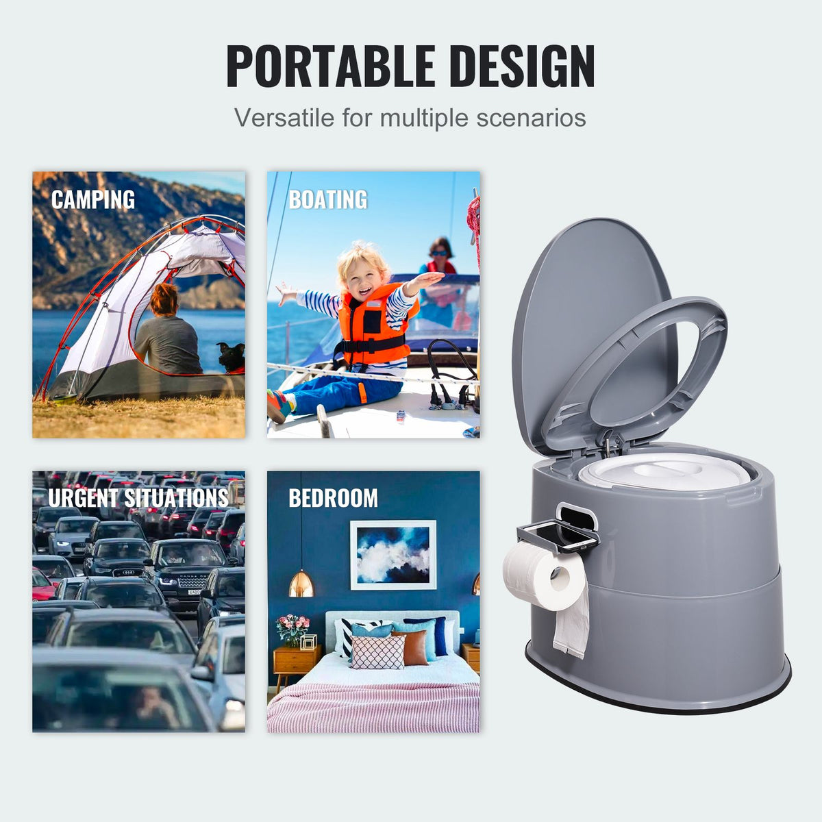 Portable Camping Toilet 5L Porta Potty with Bucket Phone & Paper Holder