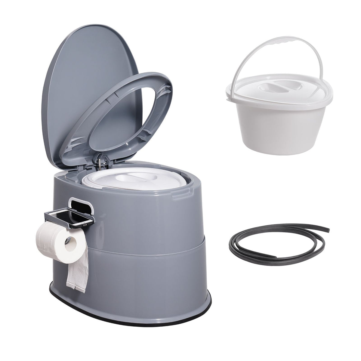 Portable Camping Toilet 5L Porta Potty with Bucket Phone & Paper Holder