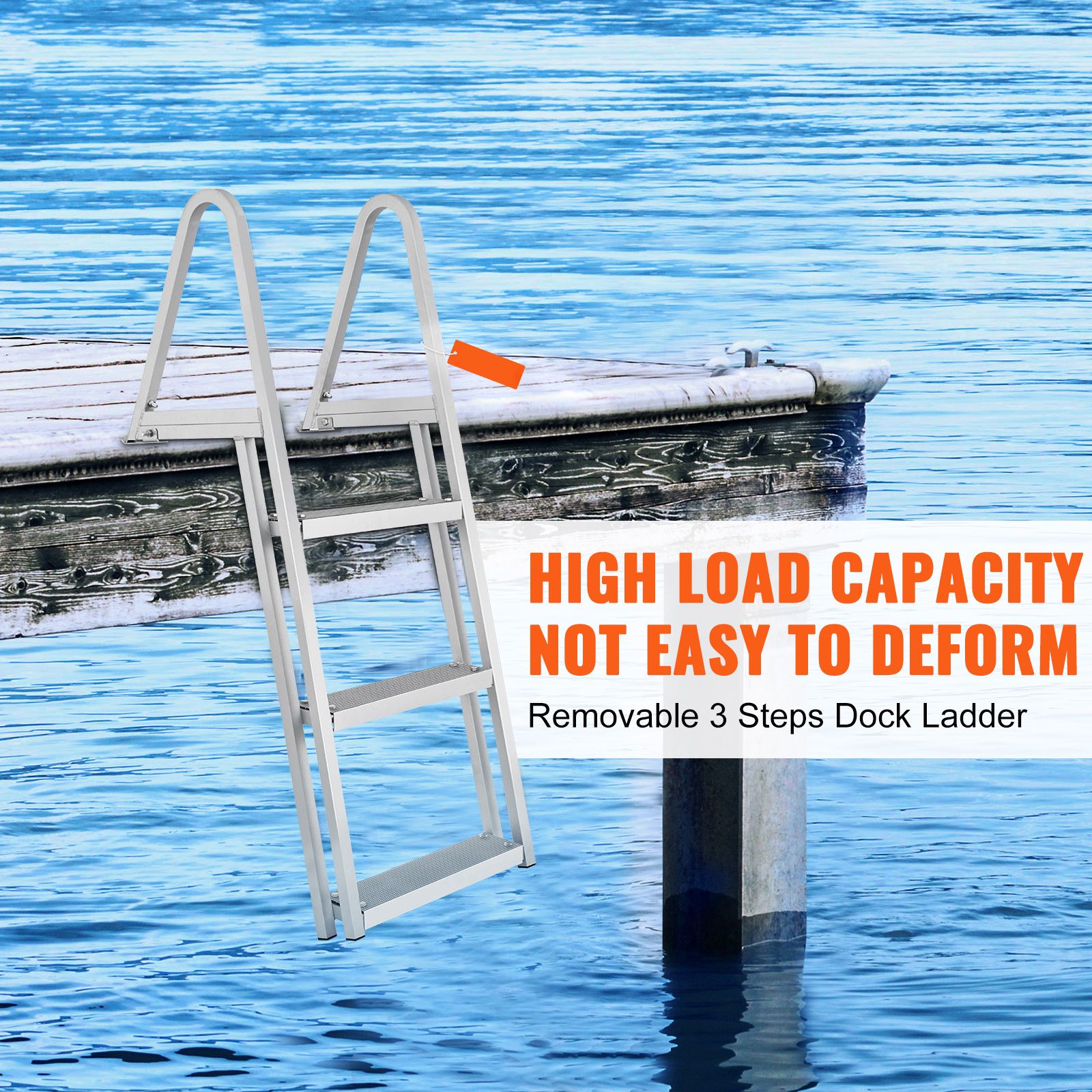 3 Step Aluminum Dock Ladder 350lbs Capacity Removable Pontoon Boat Ladder