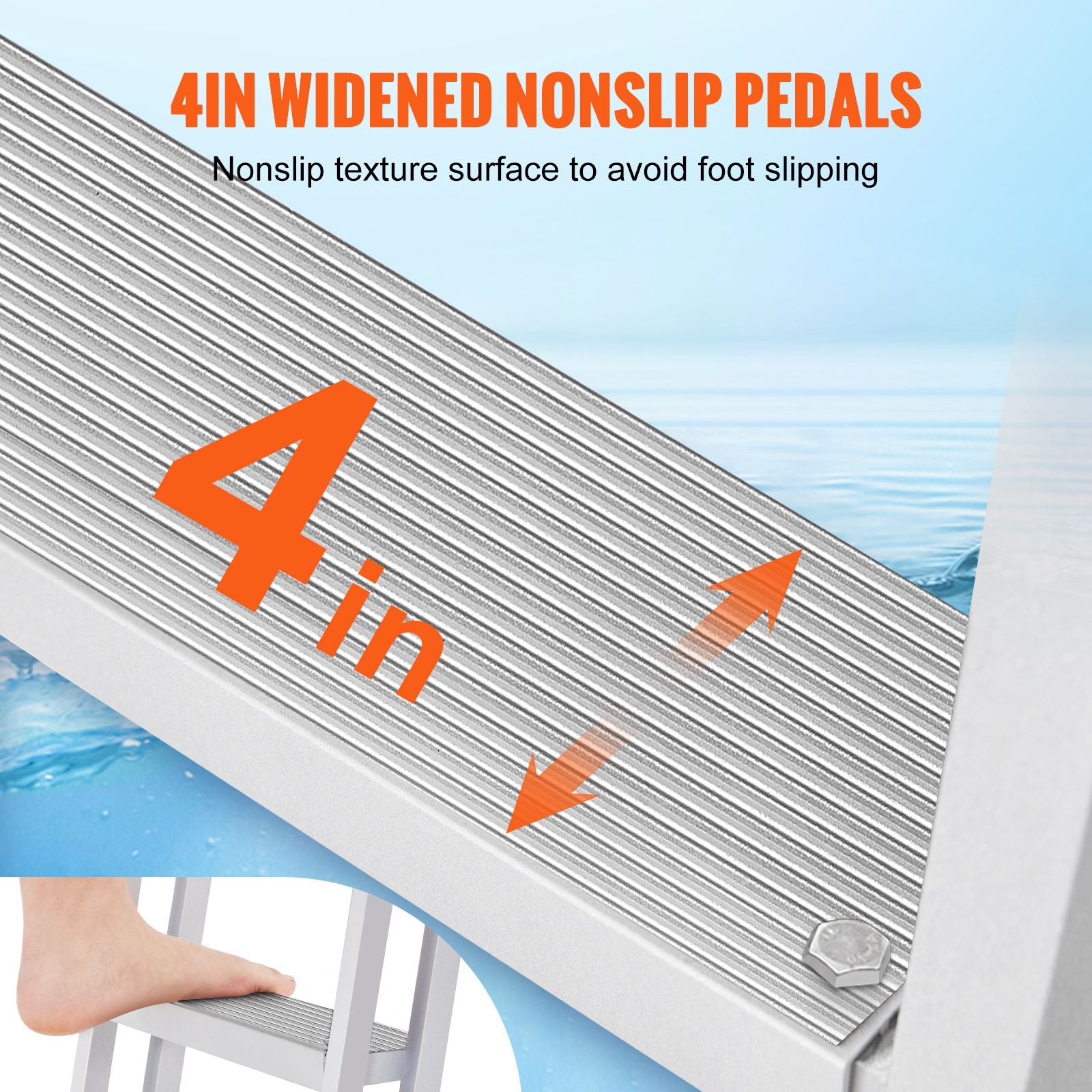 3 Step Aluminum Dock Ladder 350lbs Capacity Removable Pontoon Boat Ladder