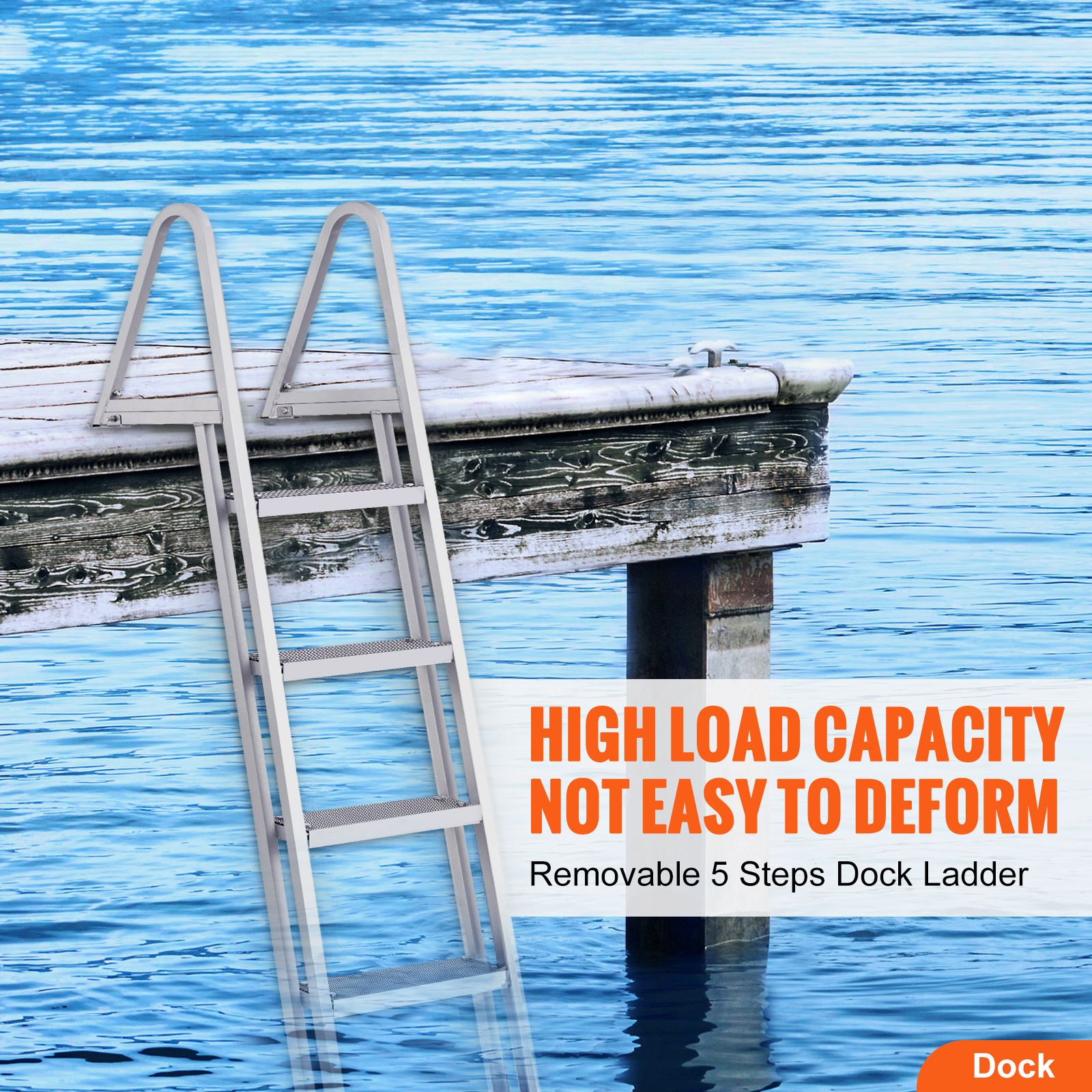 Removable 5 Step Dock Ladder Aluminum Boat Pool Ladder 350lbs Marine