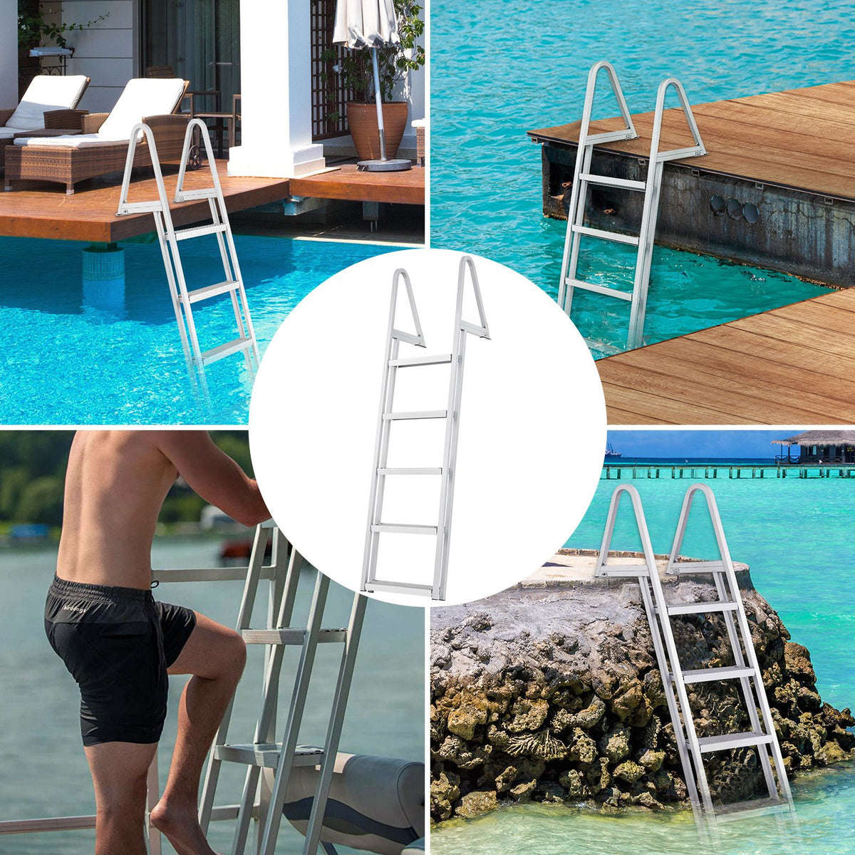 Removable 5 Step Dock Ladder Aluminum Boat Pool Ladder 350lbs Marine