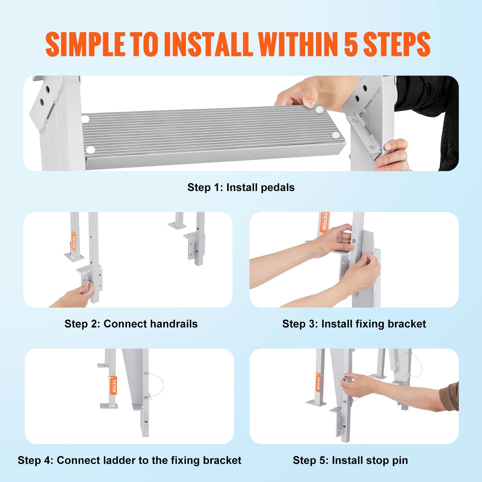 Dock Ladder Flip Up 5 Steps, 350lbs Load Capacity, Aluminum Pontoon Boat Ladder with 4