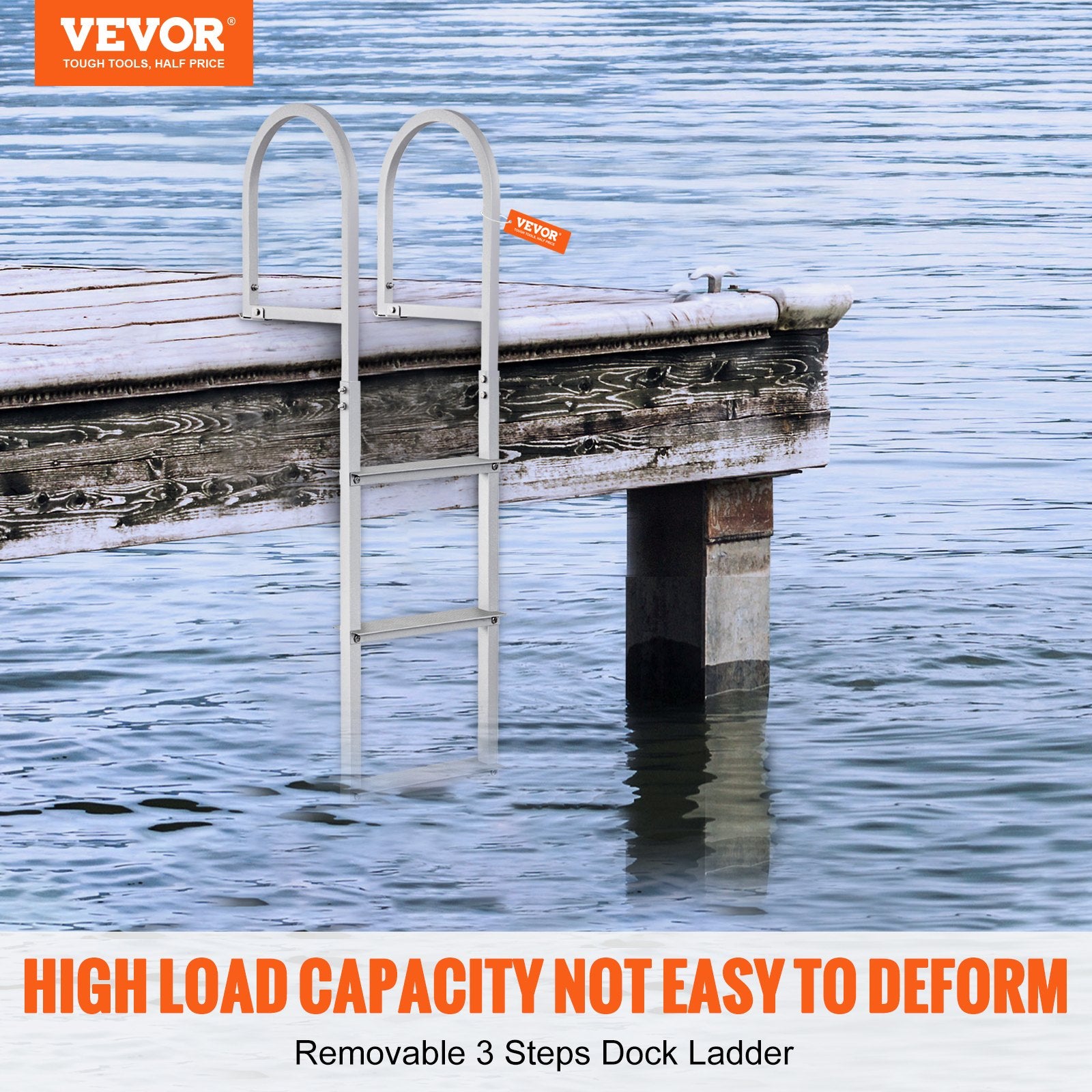 Dock Ladder, Removable 3 Steps, 227 kg Load Capacity, Aluminum Alloy Pontoon Boat Ladder with 7.9 cm Wide Step & Nonslip Rubber Mat, Easy to Install for Ship/Lake/Pool/Marine Boarding