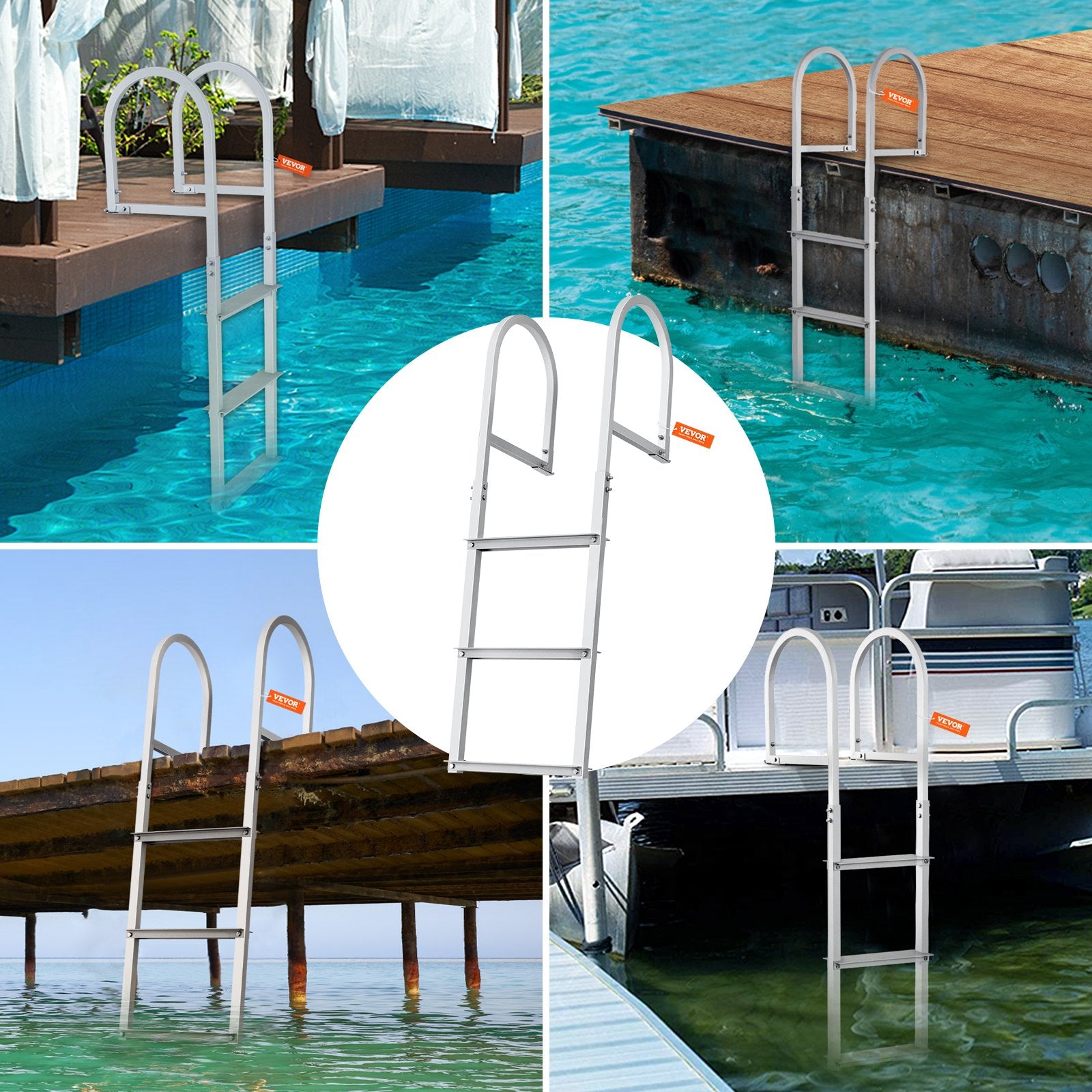 Dock Ladder, Removable 3 Steps, 227 kg Load Capacity, Aluminum Alloy Pontoon Boat Ladder with 7.9 cm Wide Step & Nonslip Rubber Mat, Easy to Install for Ship/Lake/Pool/Marine Boarding