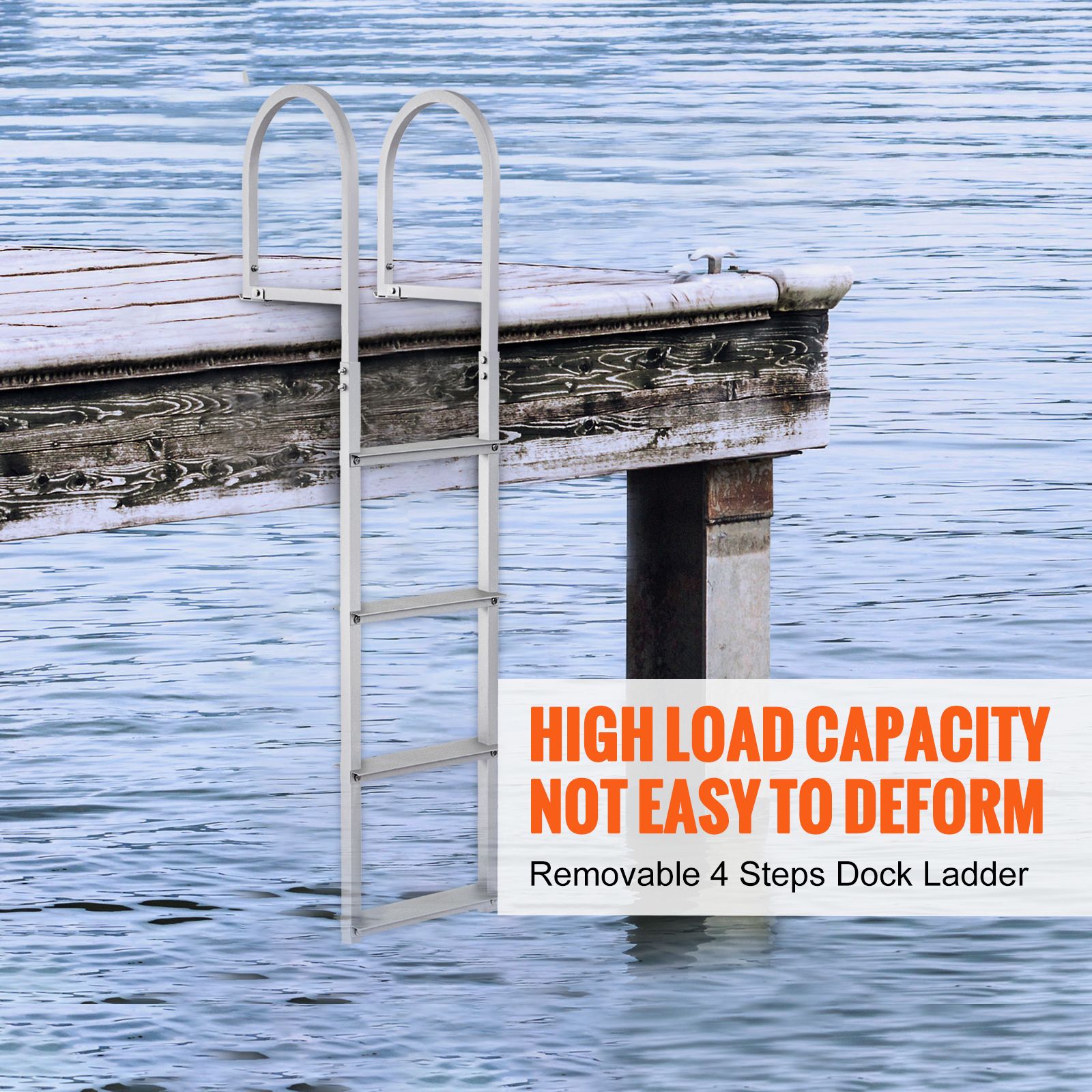 4 Step Aluminum Dock Ladder 500lbs Pontoon Boat Ladder Removable Marine
