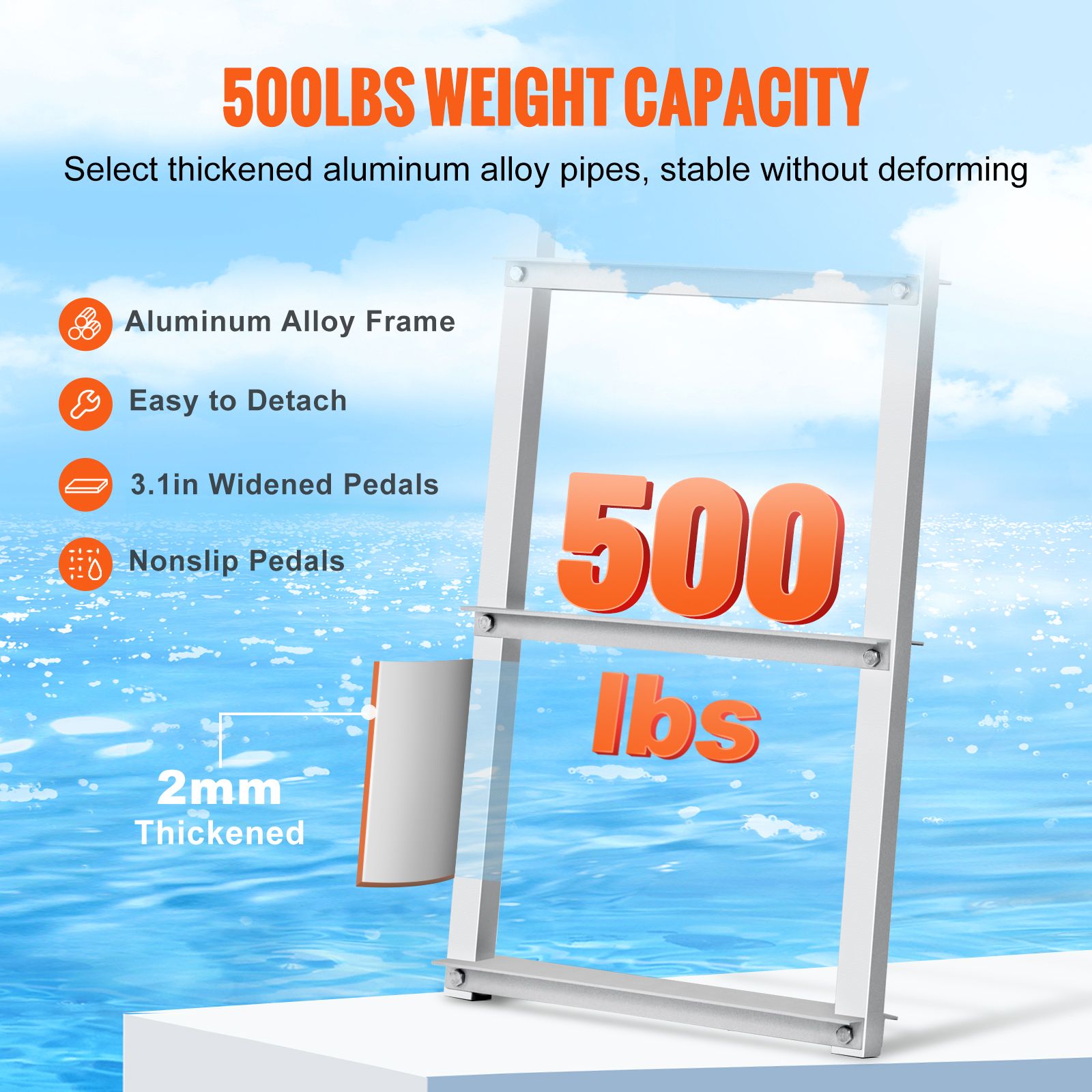 4 Step Aluminum Dock Ladder 500lbs Pontoon Boat Ladder Removable Marine