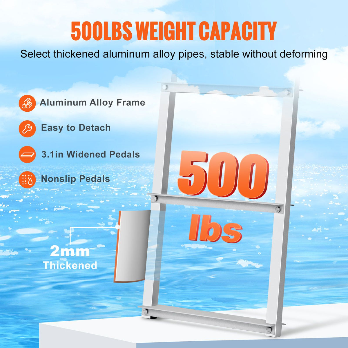 4 Step Aluminum Dock Ladder 500lbs Pontoon Boat Ladder Removable Marine