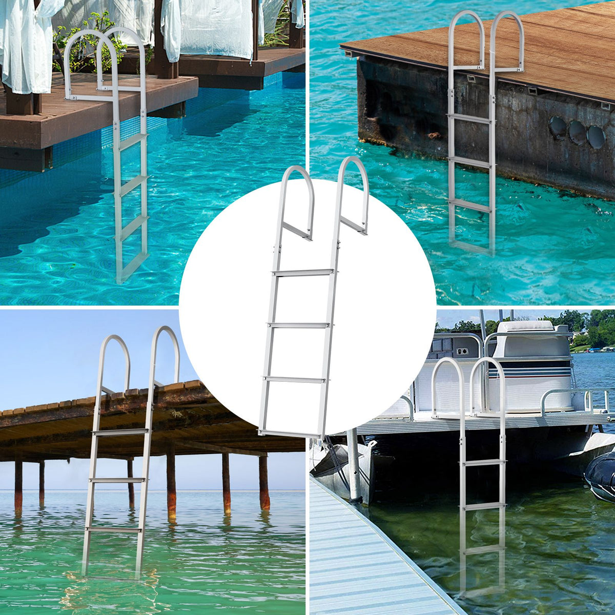 4 Step Aluminum Dock Ladder 500lbs Pontoon Boat Ladder Removable Marine