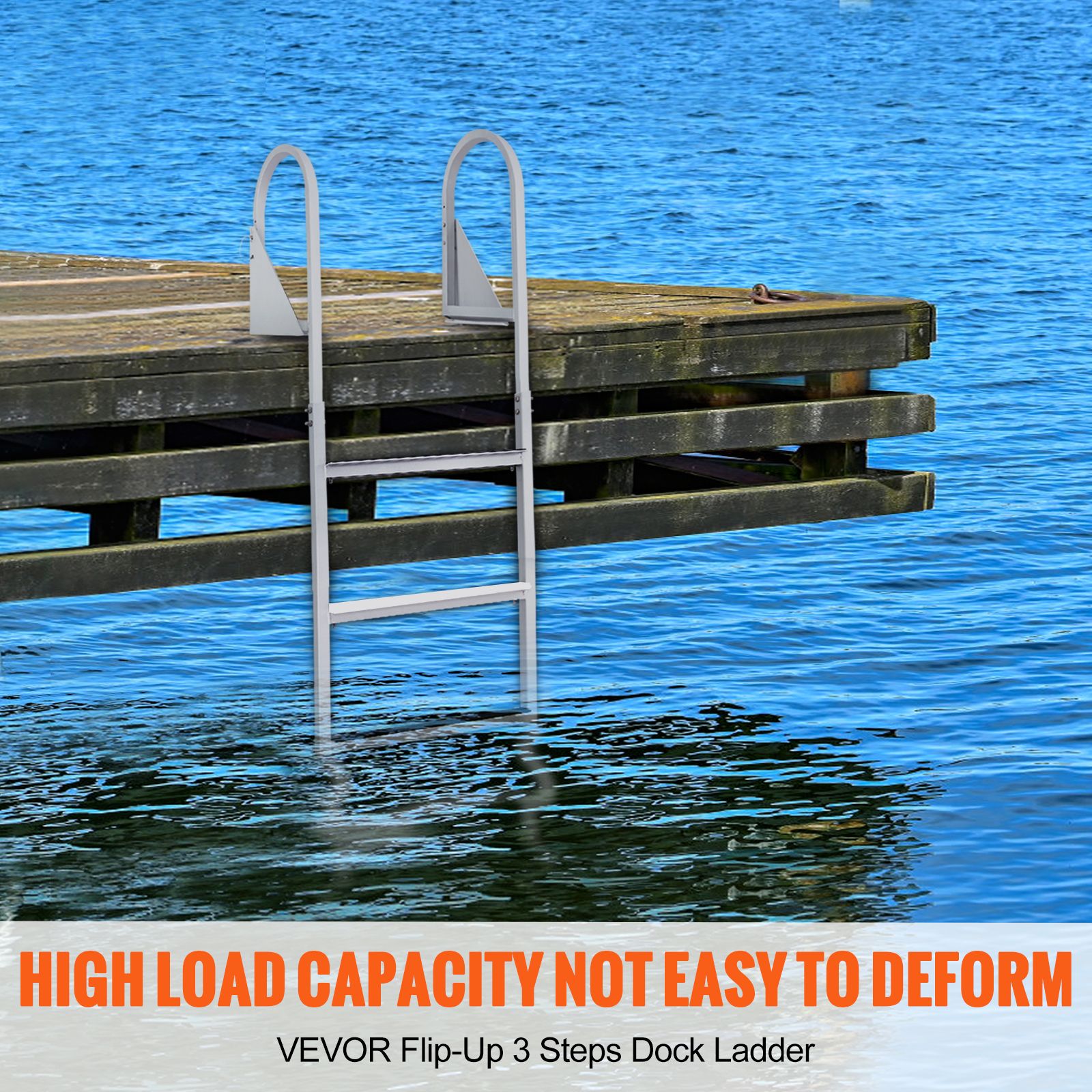 3 Step Flip Up Dock Ladder Aluminum Boat Ladder 159kg Marine Boarding