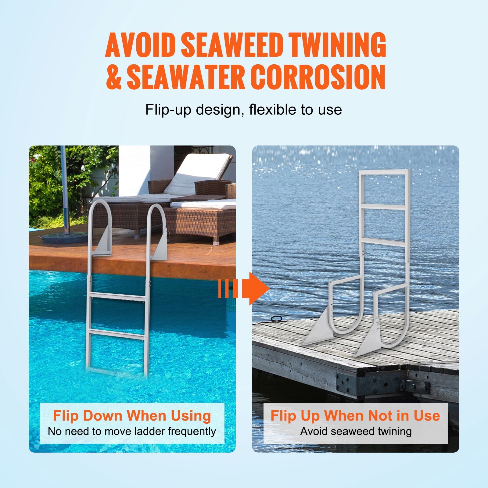 3 Step Flip Up Dock Ladder Aluminum Boat Ladder 159kg Marine Boarding