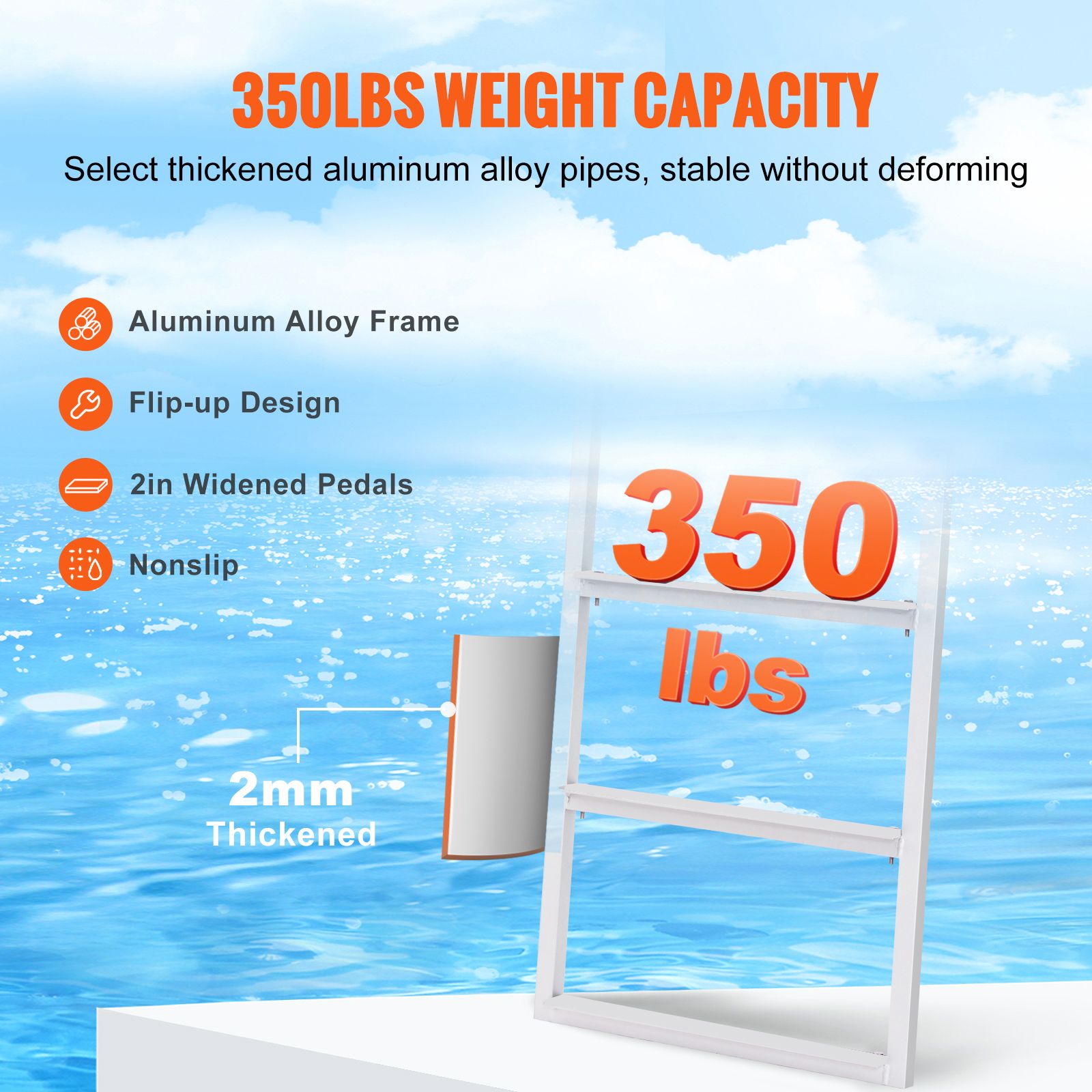 3 Step Flip Up Dock Ladder Aluminum Boat Ladder 159kg Marine Boarding