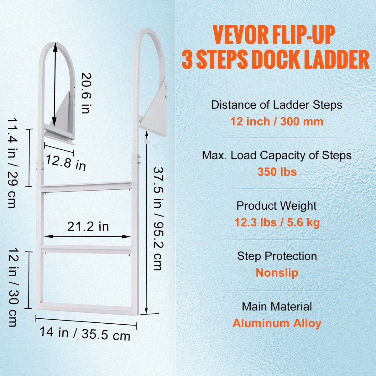 3 Step Flip Up Dock Ladder Aluminum Boat Ladder 159kg Marine Boarding