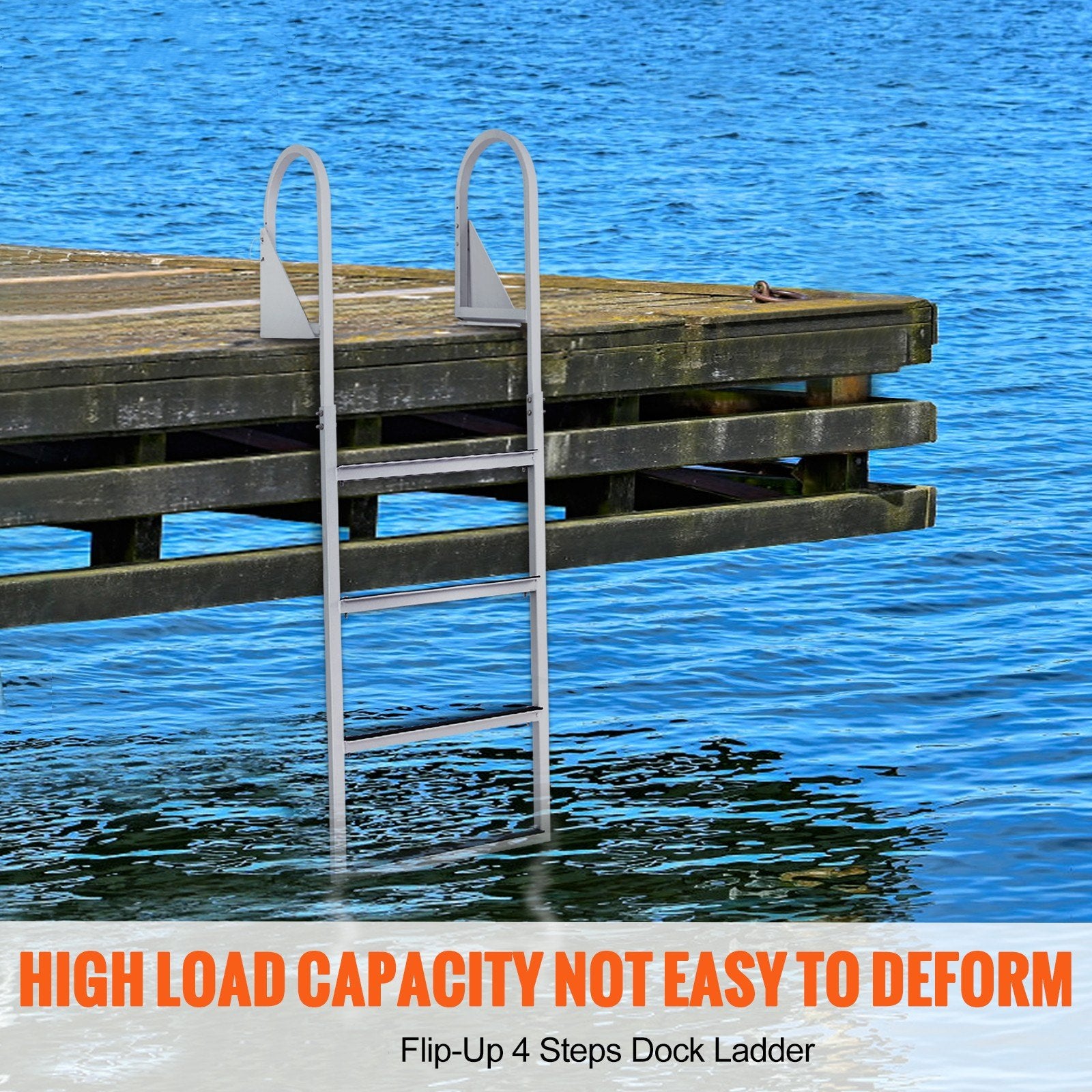 Dock Ladder, Flip-Up 4 Steps, 159 kg Load Capacity, Aluminum Alloy Pontoon Boat Ladder with 50.8 mm Wide Step & Nonslip Rubber Mat, Easy to Install for Ship/Lake/Pool/Marine Boarding