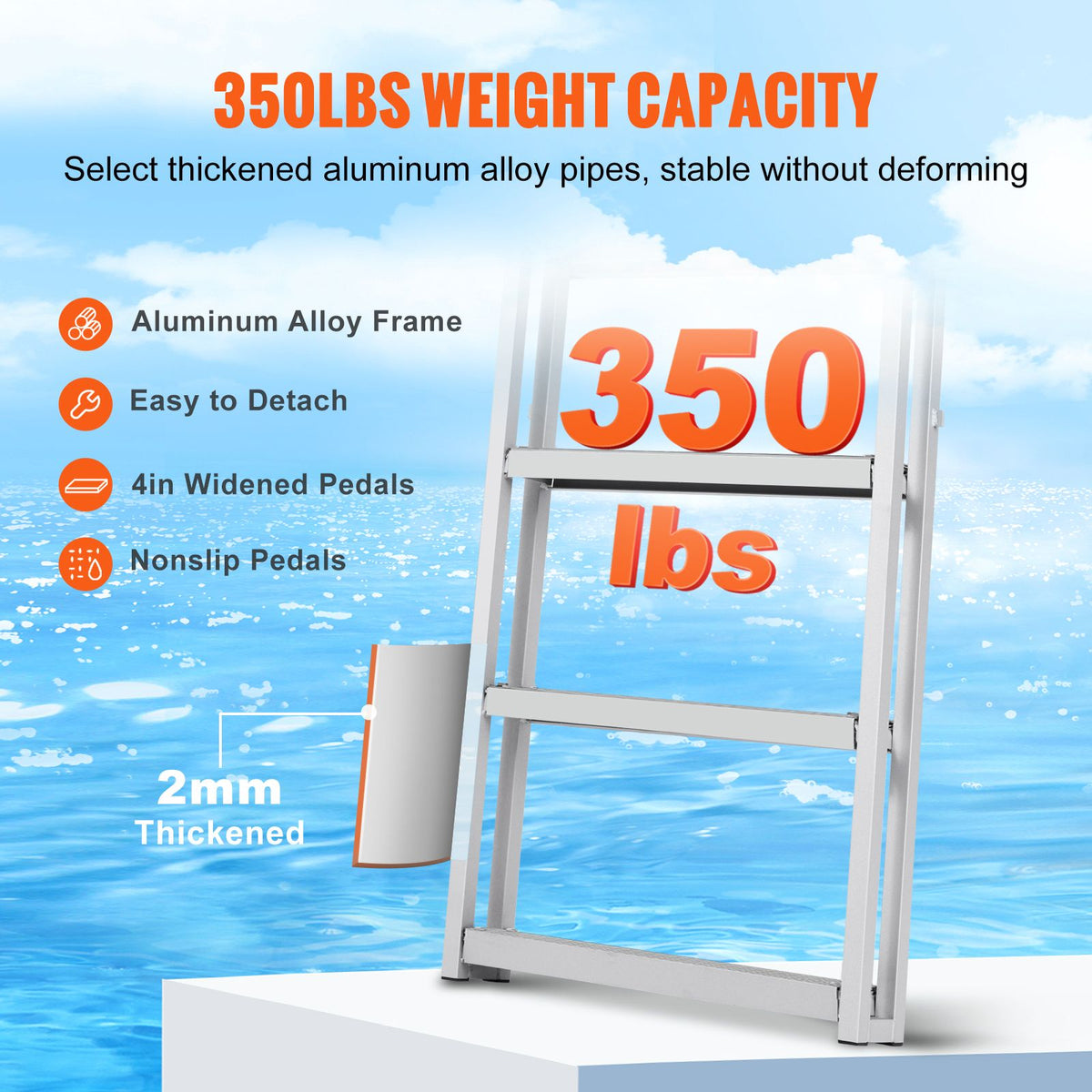 5 Step Retractable Dock Ladder Aluminum Boat Pool Ladder 350lbs Capacity