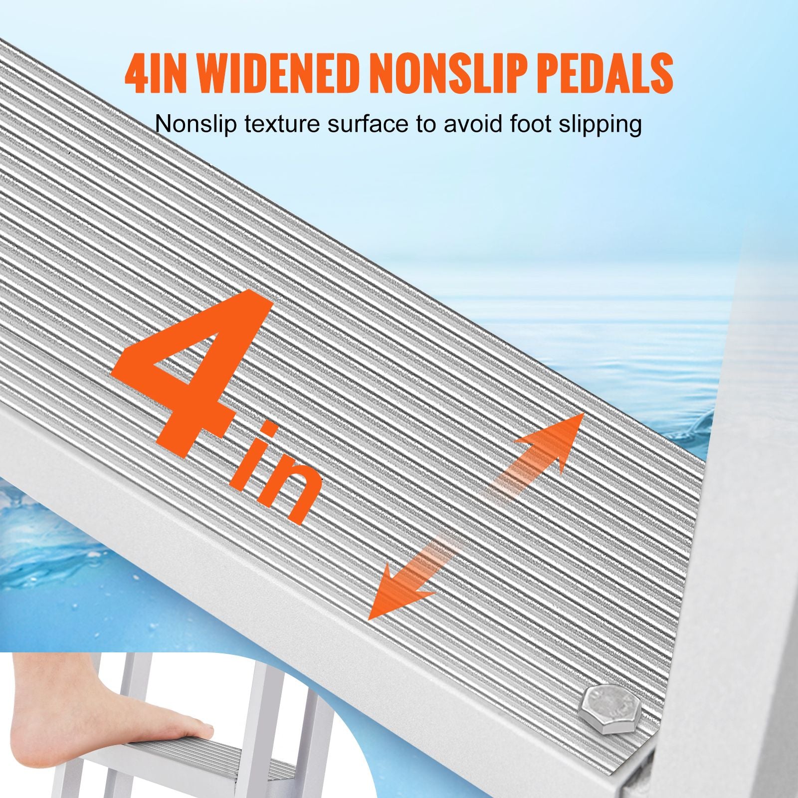 5 Step Retractable Dock Ladder Aluminum Boat Pool Ladder 350lbs Capacity