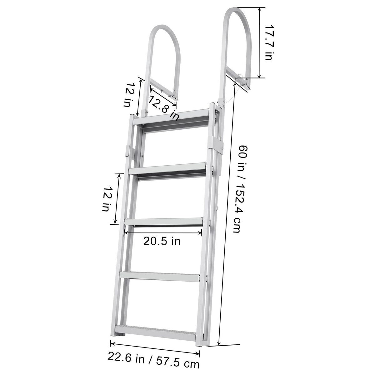 5 Step Retractable Dock Ladder Aluminum Boat Pool Ladder 350lbs Capacity